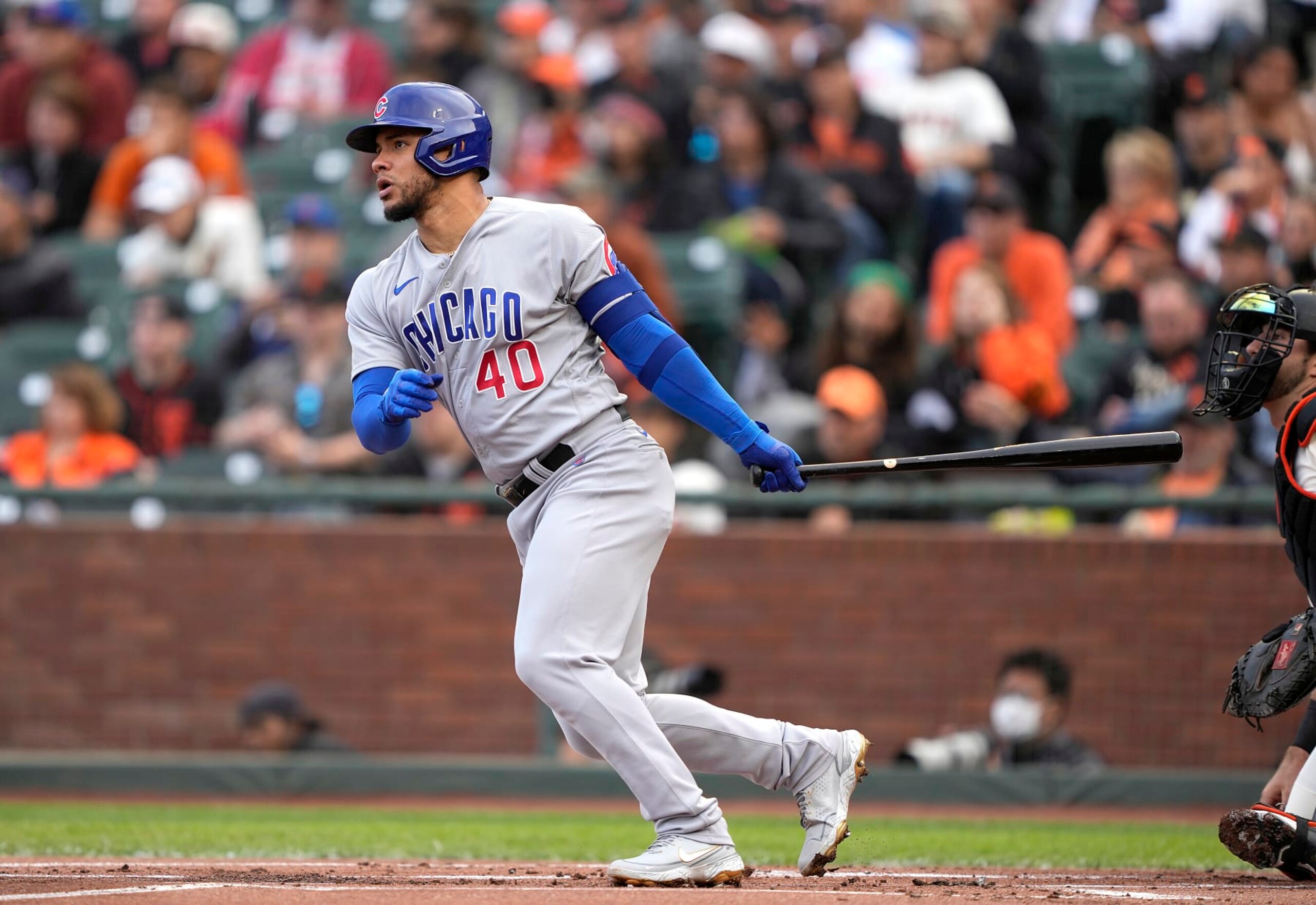 SAN FRANCISCO, CALIFORNIA - JULY 30: Willson Contreras #40 of the Chicago Cubs bats against the San Francisco Giants in the top of the first inning at Oracle Park on July 30, 2022 in San Francisco, California. (Photo by Thearon W. Henderson/Getty Images)