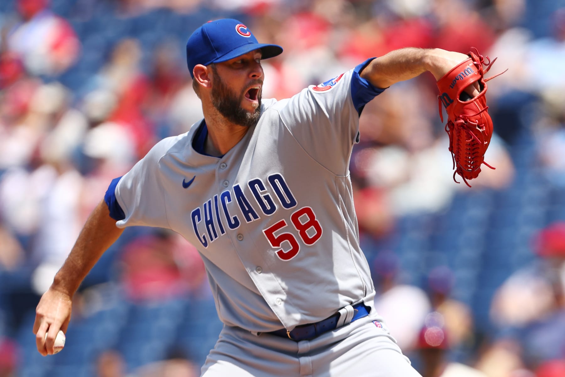 PHILADELPHIA, PA - JULY 24: Chris Martin #58 of the Chicago Cubs in action during a game against the Philadelphia Phillies at Citizens Bank Park on July 24, 2022 in Philadelphia, Pennsylvania. The Cubs defeated the Phillies 4-3. (Photo by Rich Schultz/Getty Images)