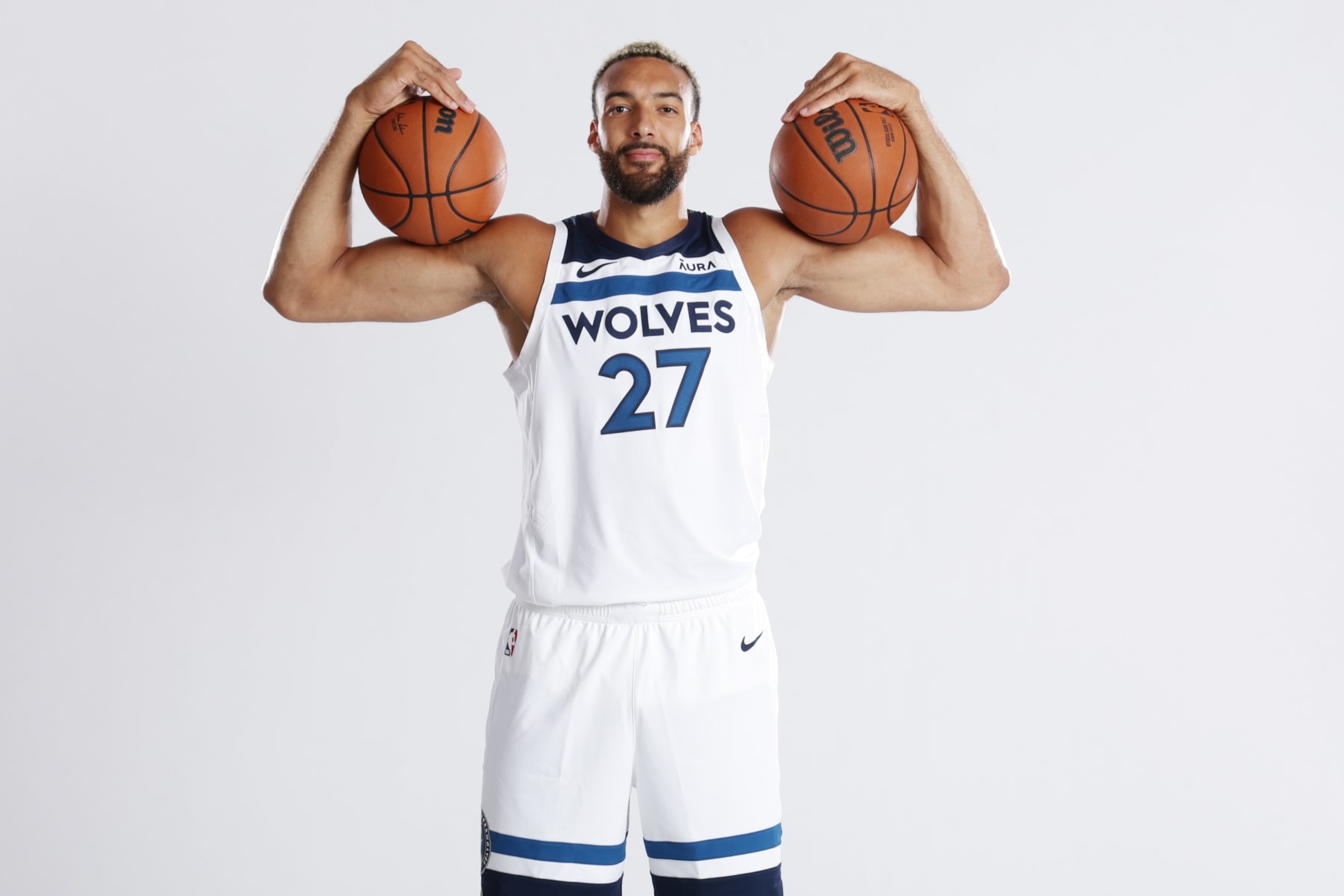 MINNEAPOLIS, MN - JULY 6: Rudy Gobert of the Minnesota Timberwolves poses for a portrait on July 6, 2022 at Target Center in Minneapolis, Minnesota. NOTE TO USER: User expressly acknowledges and agrees that, by downloading and or using this Photograph, user is consenting to the terms and conditions of the Getty Images License Agreement. Mandatory Copyright Notice: Copyright 2022 NBAE (Photo by David Sherman/NBAE via Getty Images) MINNEAPOLIS, MN - JULY 6: Rudy Gobert of the Minnesota Timberwolves poses for a portrait on July 6, 2022 at Target Center in Minneapolis, Minnesota. NOTE TO USER: User expressly acknowledges and agrees that, by downloading and or using this Photograph, user is consenting to the terms and conditions of the Getty Images License Agreement. Mandatory Copyright Notice: Copyright 2022 NBAE (Photo by David Sherman/NBAE via Getty Images)