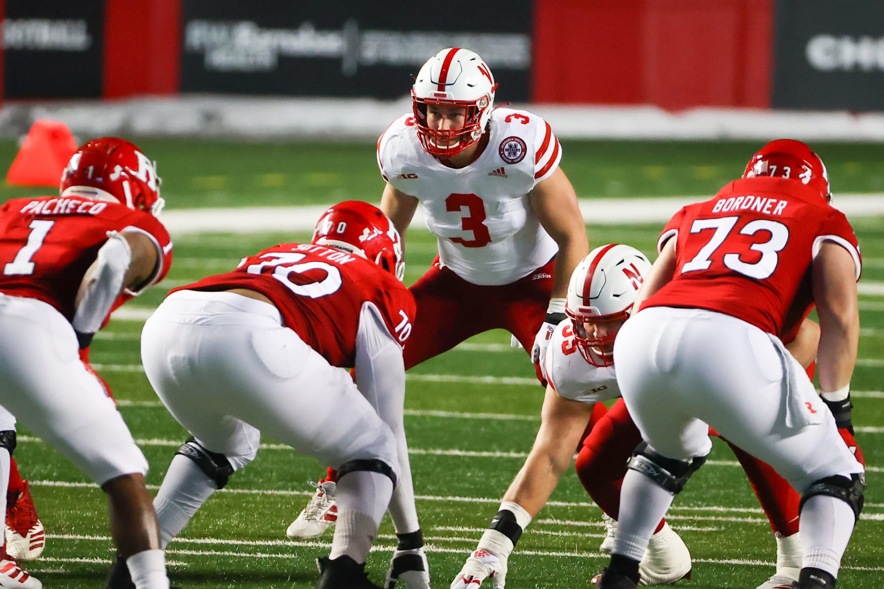 PISCATAWAY, NJ - DECEMBER 18:  Nebraska Cornhuskers linebacker Will Honas (3) during the second quarter of the college football game between the Rutgers Scarlet Knights and the Nebraska Cornhuskers on December 18, 2020 at SHI Stadium in Piscataway, NJ.  (Photo by Rich Graessle/Icon Sportswire via Getty Images)