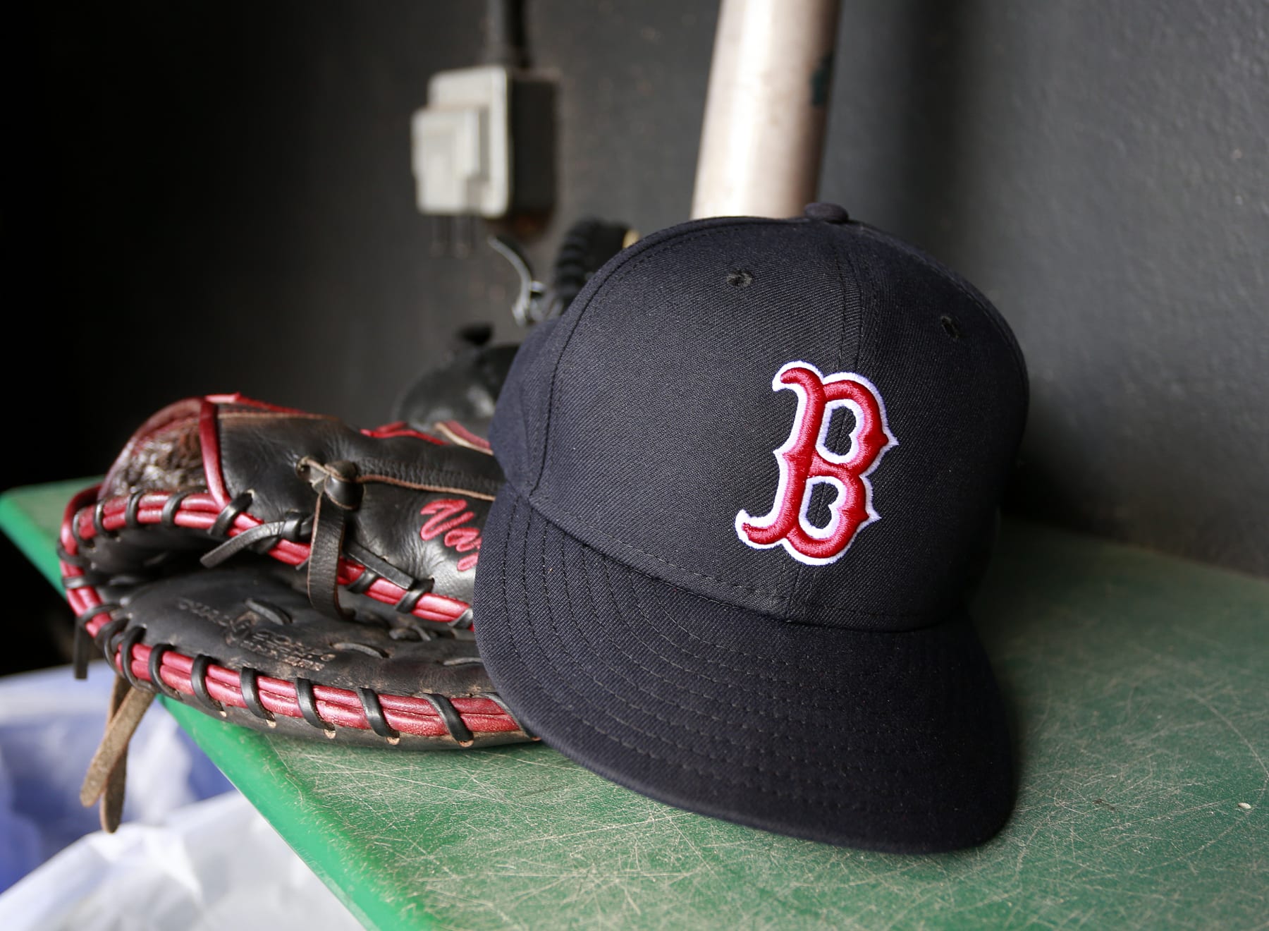 CLEVELAND, OH - AUGUST 29:  A New Era Boston Red Sox game hat is seen against the Cleveland Indians during the game at Progressive Field on August 29, 2021 in Cleveland, Ohio. (Photo by Justin K. Aller/Getty Images)
