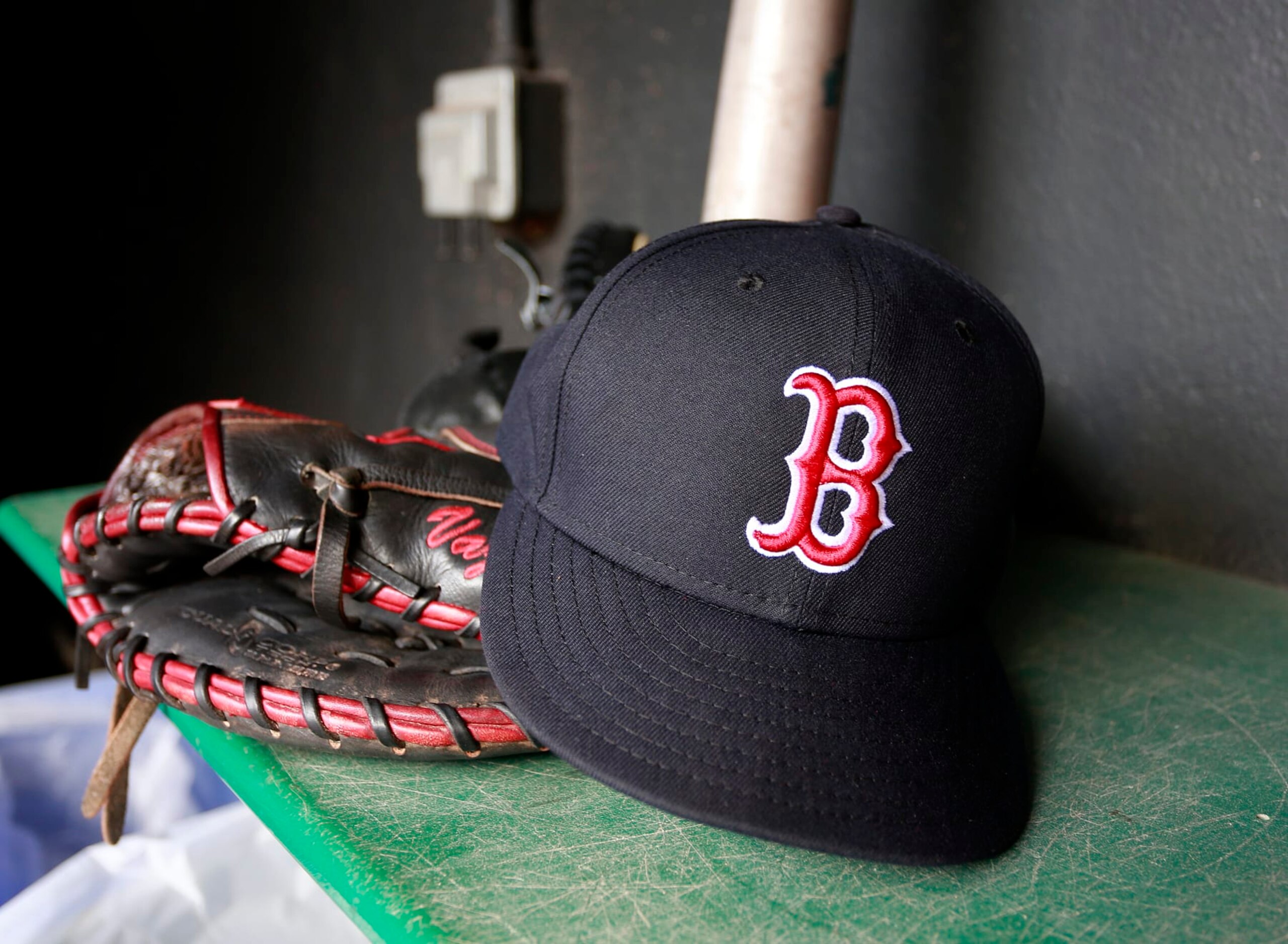 CLEVELAND, OH - AUGUST 29:  A New Era Boston Red Sox game hat is seen against the Cleveland Indians during the game at Progressive Field on August 29, 2021 in Cleveland, Ohio. (Photo by Justin K. Aller/Getty Images)