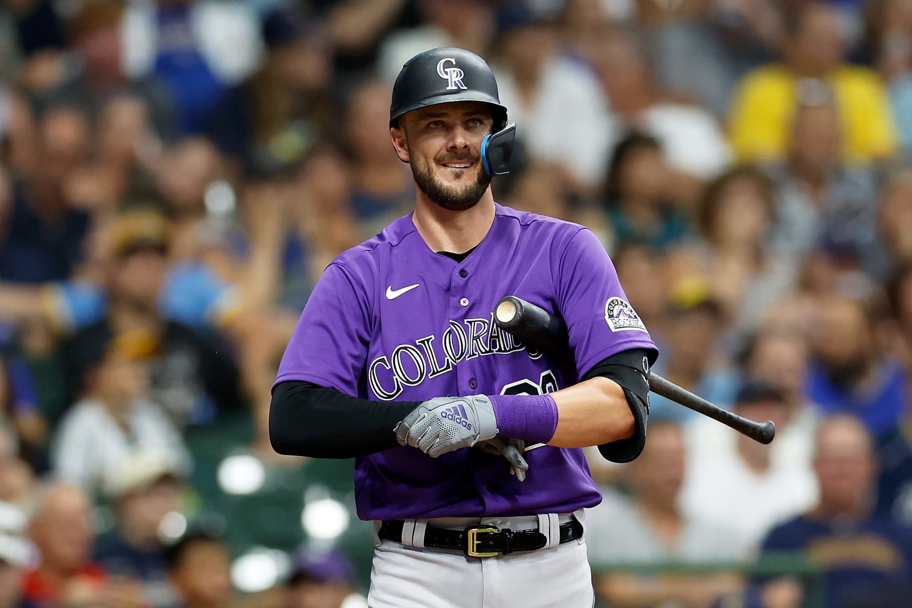 MILWAUKEE, WISCONSIN - JULY 23: Kris Bryant #23 of the Colorado Rockies up to bat during the game against the Milwaukee Brewers at American Family Field on July 23, 2022 in Milwaukee, Wisconsin. (Photo by John Fisher/Getty Images)