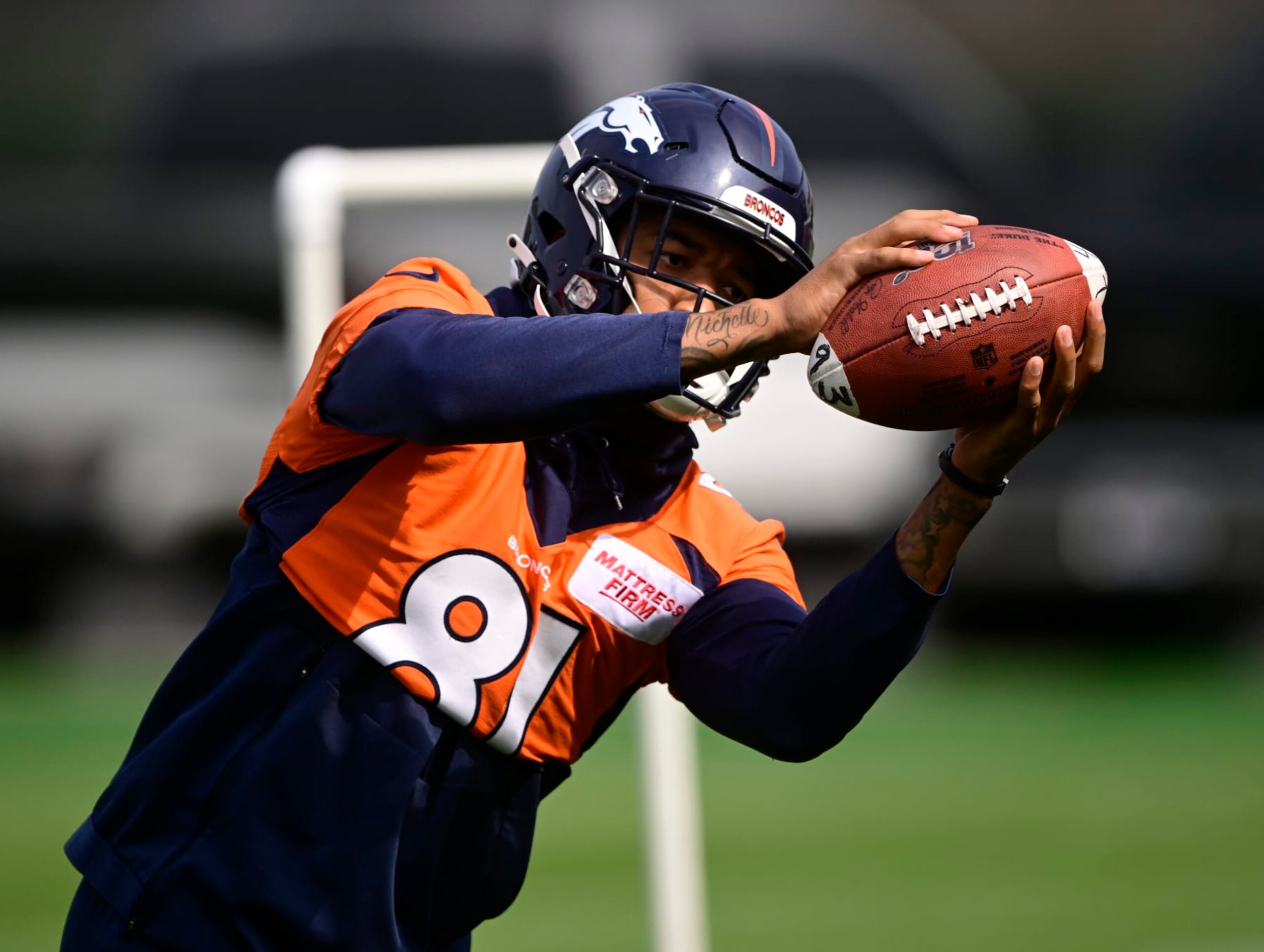 CENTENNIAL, CO - JULY 29: Denver Broncos WR Tim Patrick during training camp at the UCHealth Training Center July 28, 2022. (Photo by Andy Cross/MediaNews Group/The Denver Post via Getty Images)