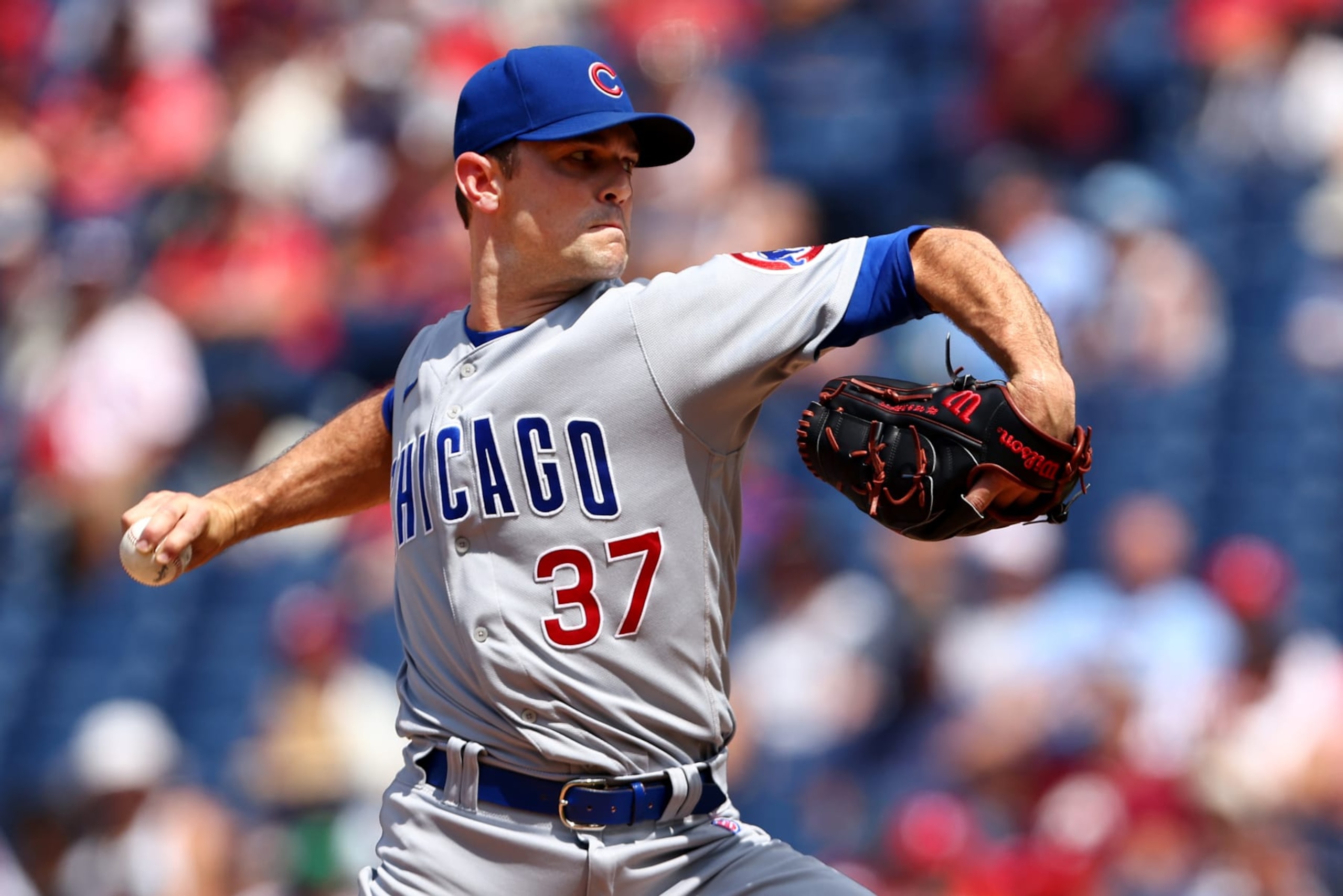 PHILADELPHIA, PA - JULY 24: David Robertson #37 of the Chicago Cubs in action during a game against the Philadelphia Phillies at Citizens Bank Park on July 24, 2022 in Philadelphia, Pennsylvania. The Cubs defeated the Phillies 4-3. (Photo by Rich Schultz/Getty Images) PHILADELPHIA, PA - JULY 24: David Robertson #37 of the Chicago Cubs in action during a game against the Philadelphia Phillies at Citizens Bank Park on July 24, 2022 in Philadelphia, Pennsylvania. The Cubs defeated the Phillies 4-3. (Photo by Rich Schultz/Getty Images)