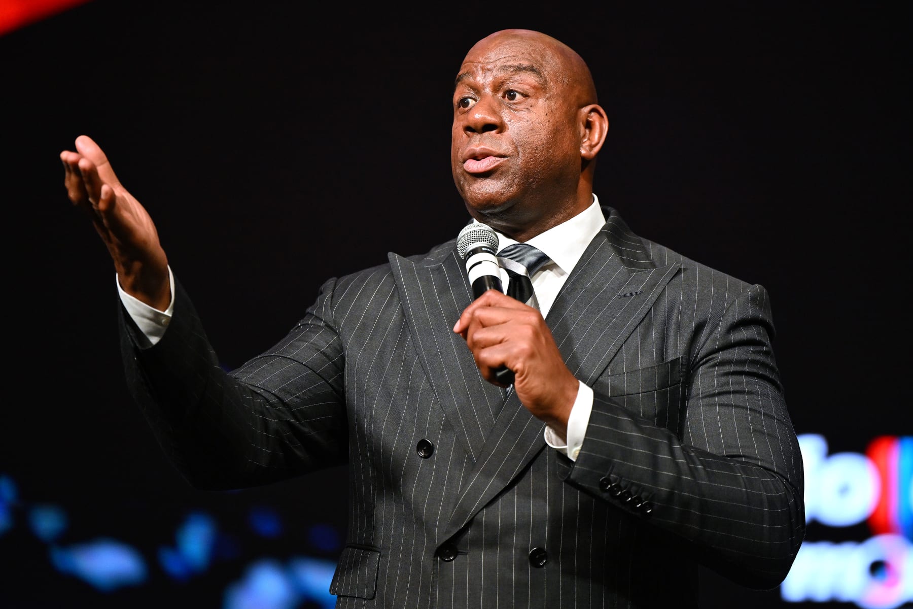 ALPHARETTA, GEORGIA - JUNE 24: Magic Johnson speaks during the TSP Live 2022 conference at The Hotel at Avalon on June 24, 2022 in Alpharetta, Georgia. (Photo by Derek White/Getty Images)