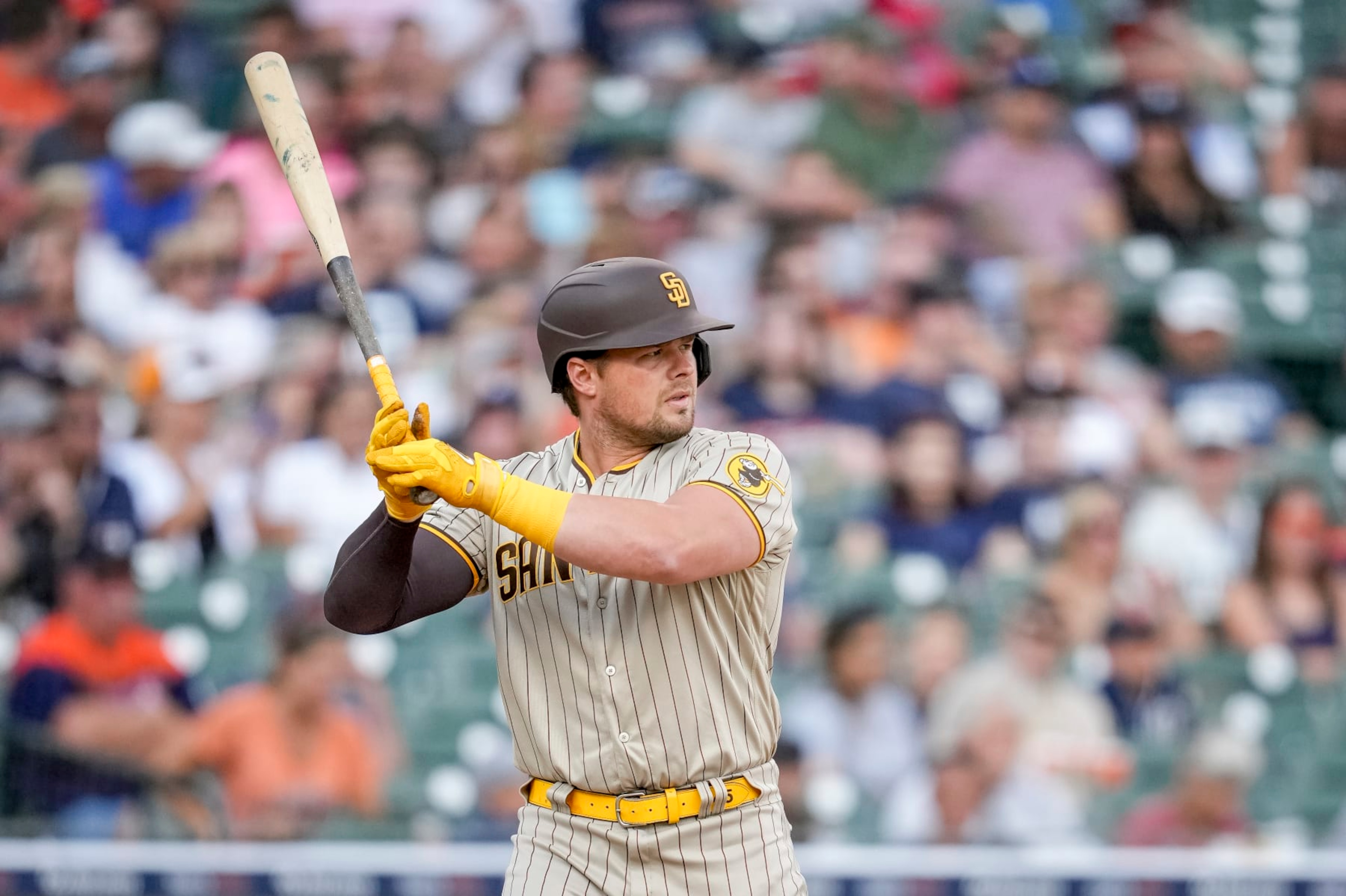 DETROIT, MICHIGAN - JULY 26: Luke Voit #45 of the San Diego Padres at bat against the Detroit Tigers at Comerica Park on July 26, 2022 in Detroit, Michigan. (Photo by Nic Antaya/Getty Images) DETROIT, MICHIGAN - JULY 26: Luke Voit #45 of the San Diego Padres at bat against the Detroit Tigers at Comerica Park on July 26, 2022 in Detroit, Michigan. (Photo by Nic Antaya/Getty Images)