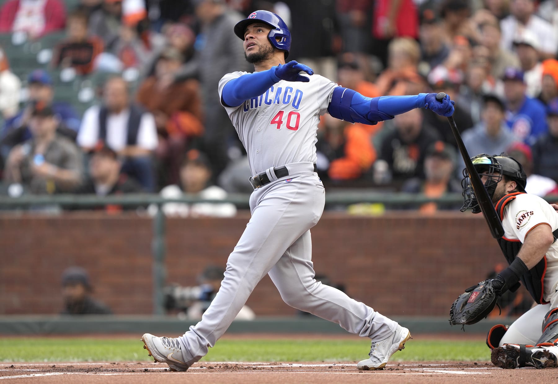 SAN FRANCISCO, CALIFORNIA - JULY 30: Willson Contreras #40 of the Chicago Cubs bats against the San Francisco Giants in the top of the first inning at Oracle Park on July 30, 2022 in San Francisco, California. (Photo by Thearon W. Henderson/Getty Images)