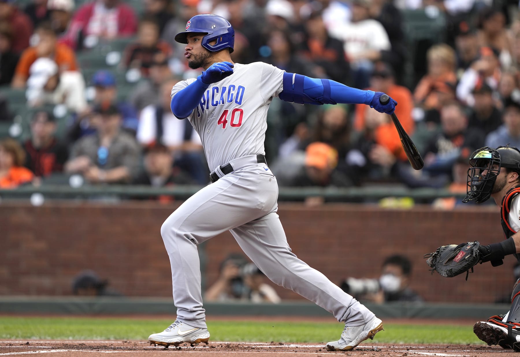 SAN FRANCISCO, CALIFORNIA - JULY 30: Willson Contreras #40 of the Chicago Cubs bats against the San Francisco Giants in the top of the first inning at Oracle Park on July 30, 2022 in San Francisco, California. (Photo by Thearon W. Henderson/Getty Images)