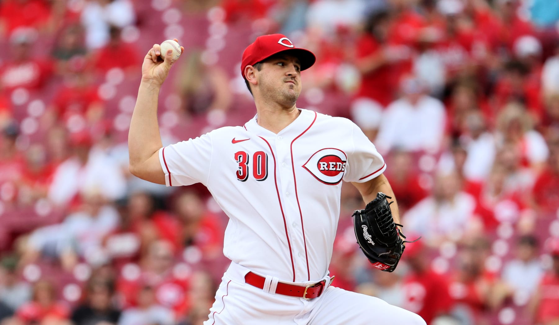 CINCINNATI, OHIO - JULY 30: Tyler Mahle #30 of the Cincinnati Reds throws a pitch against the Baltimore Orioles at Great American Ball Park on July 30, 2022 in Cincinnati, Ohio. (Photo by Andy Lyons/Getty Images)