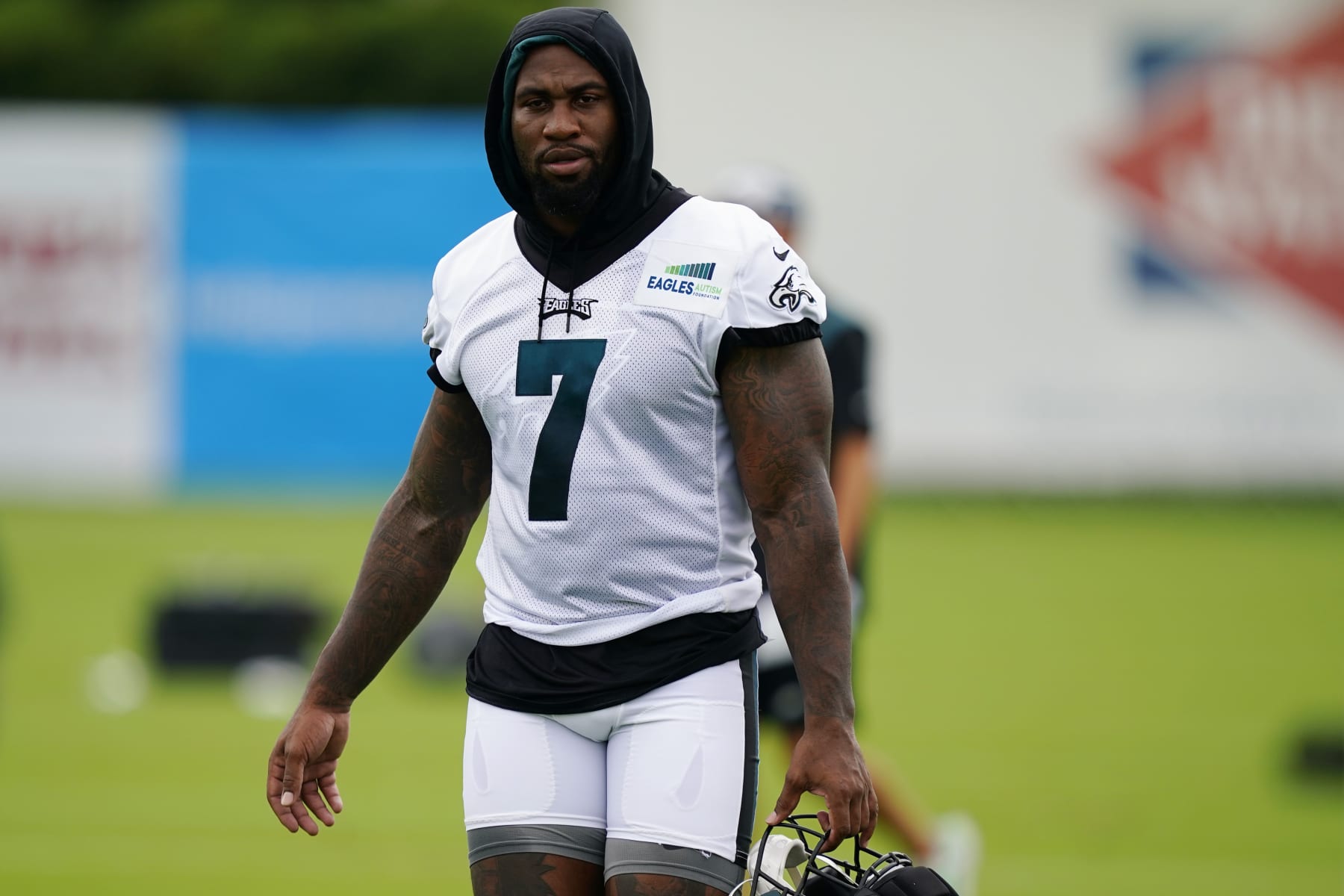 Philadelphia Eagles' Haason Reddick walks off the field after training camp at the NFL football team's practice facility, Friday, July 29, 2022, in Philadelphia. (AP Photo/Matt Slocum) Philadelphia Eagles' Haason Reddick walks off the field after training camp at the NFL football team's practice facility, Friday, July 29, 2022, in Philadelphia. (AP Photo/Matt Slocum)