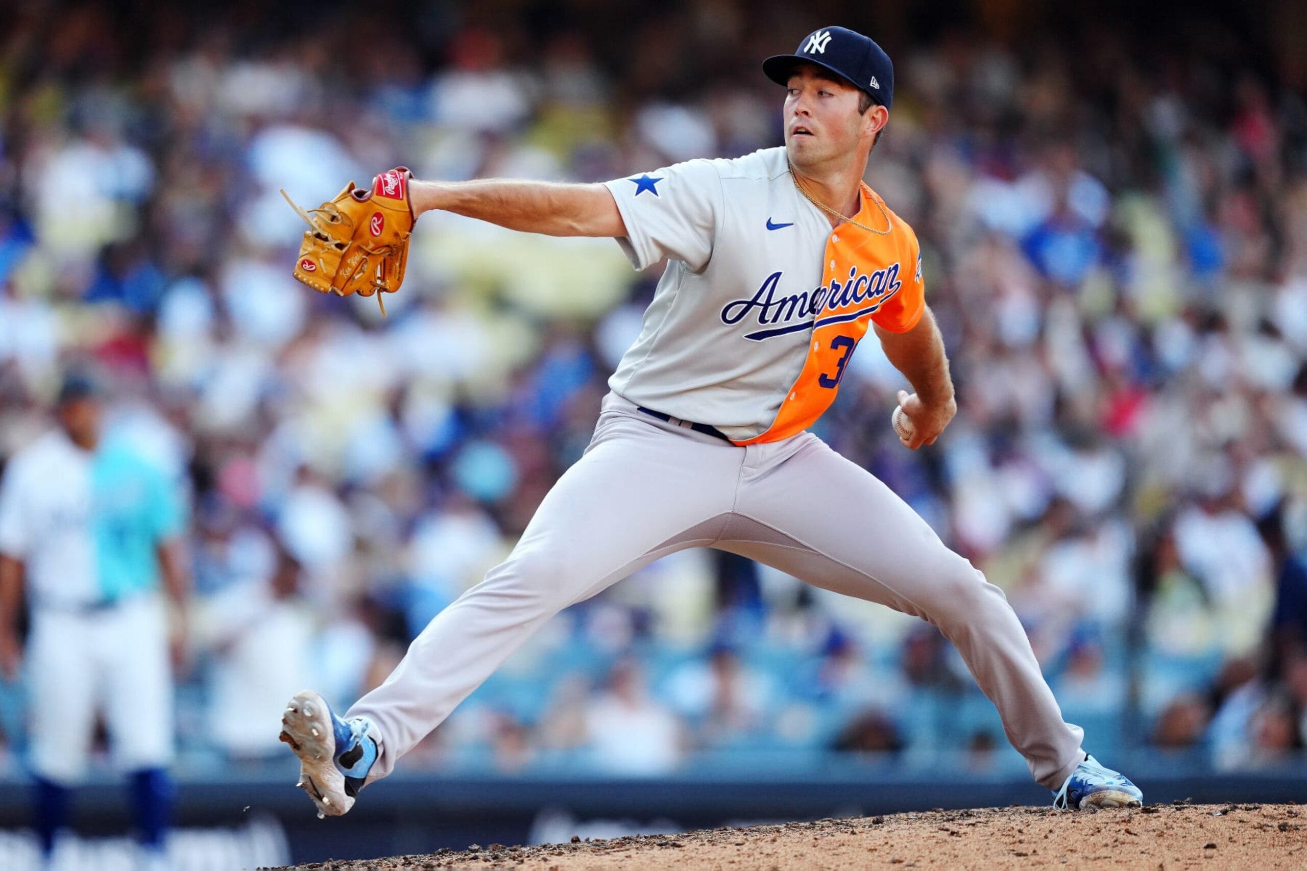 LOS ANGELES, CA - JULY 16:  Ken Waldichuk #30 of the New York Yankees pitches in the seventh inning during the 2022 SiriusXM All-Star Futures Game at Dodger Stadium on Saturday, July 16, 2022 in Los Angeles, California. (Photo by Daniel Shirey/MLB Photos via Getty Images)
