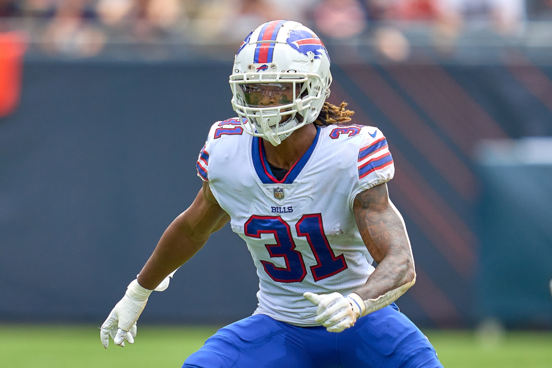 CHICAGO, IL - AUGUST 21: Buffalo Bills safety Damar Hamlin (31) in action during a preseason game between the Chicago Bears and the Buffalo Bills on August 21, 2021 at Soldier Field in Chicago, IL. (Photo by Robin Alam/Icon Sportswire via Getty Images)
