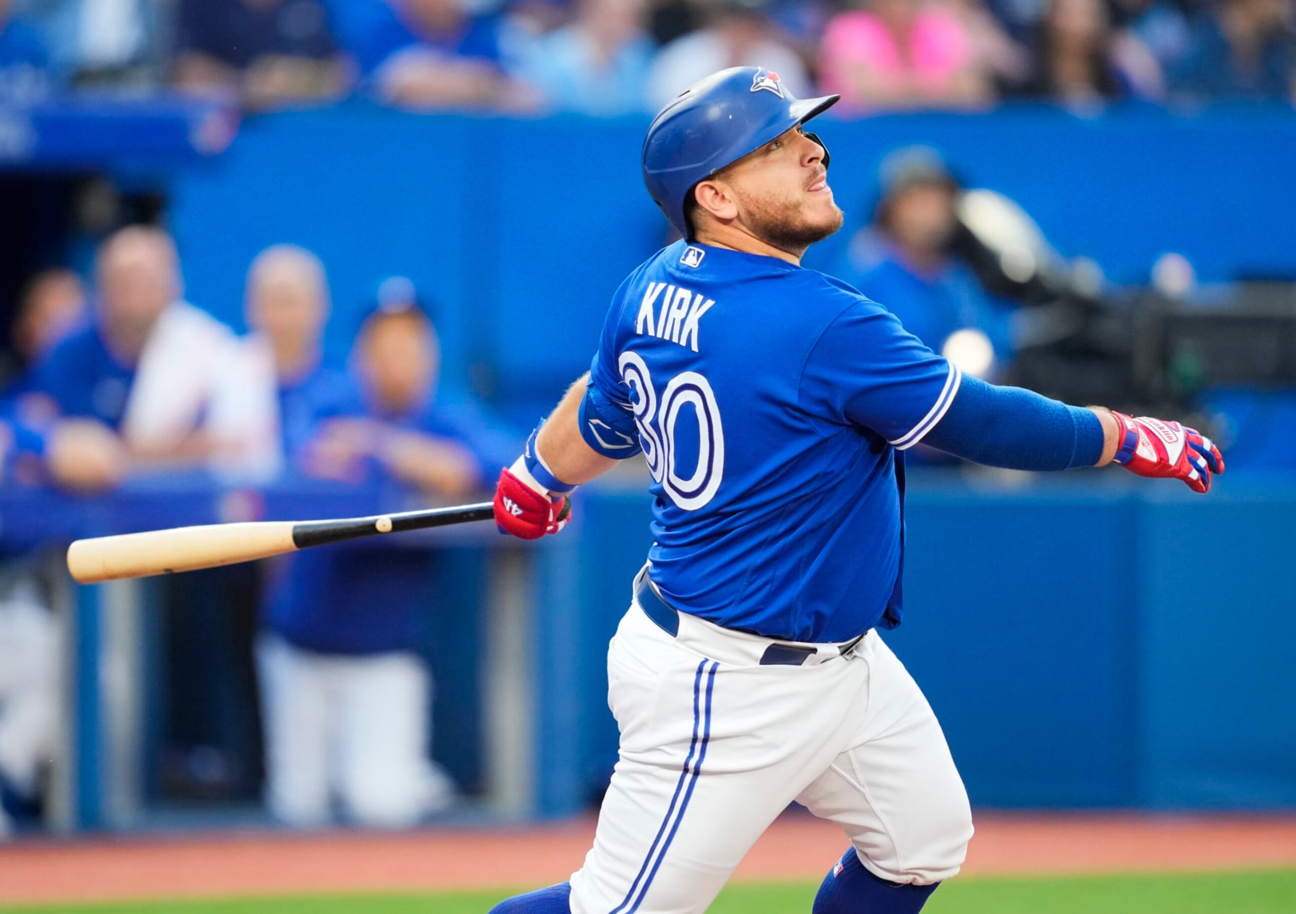 TORONTO, ON - JULY 26: Alejandro Kirk #30 of the Toronto Blue Jays swings against the St. Louis Cardinals in the second inning during their MLB game at the Rogers Centre on July 26, 2022 in Toronto, Ontario, Canada. (Photo by Mark Blinch/Getty Images) TORONTO, ON - JULY 26: Alejandro Kirk #30 of the Toronto Blue Jays swings against the St. Louis Cardinals in the second inning during their MLB game at the Rogers Centre on July 26, 2022 in Toronto, Ontario, Canada. (Photo by Mark Blinch/Getty Images)