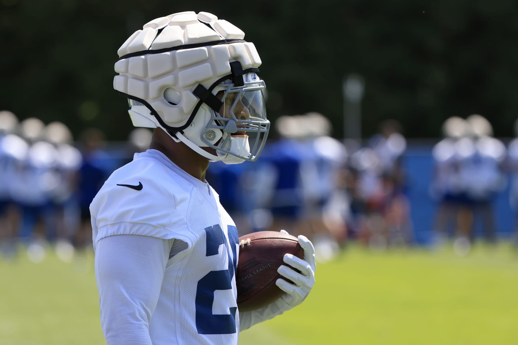 WESTFIELD, INDIANA - JULY 28: Jonathan Taylor #28 of the Indianapolis Colts runs a drill during training camp on July 28, 2022 at Grand Park Sports Campus in Westfield, Indiana. (Photo by Justin Casterline/Getty Images)