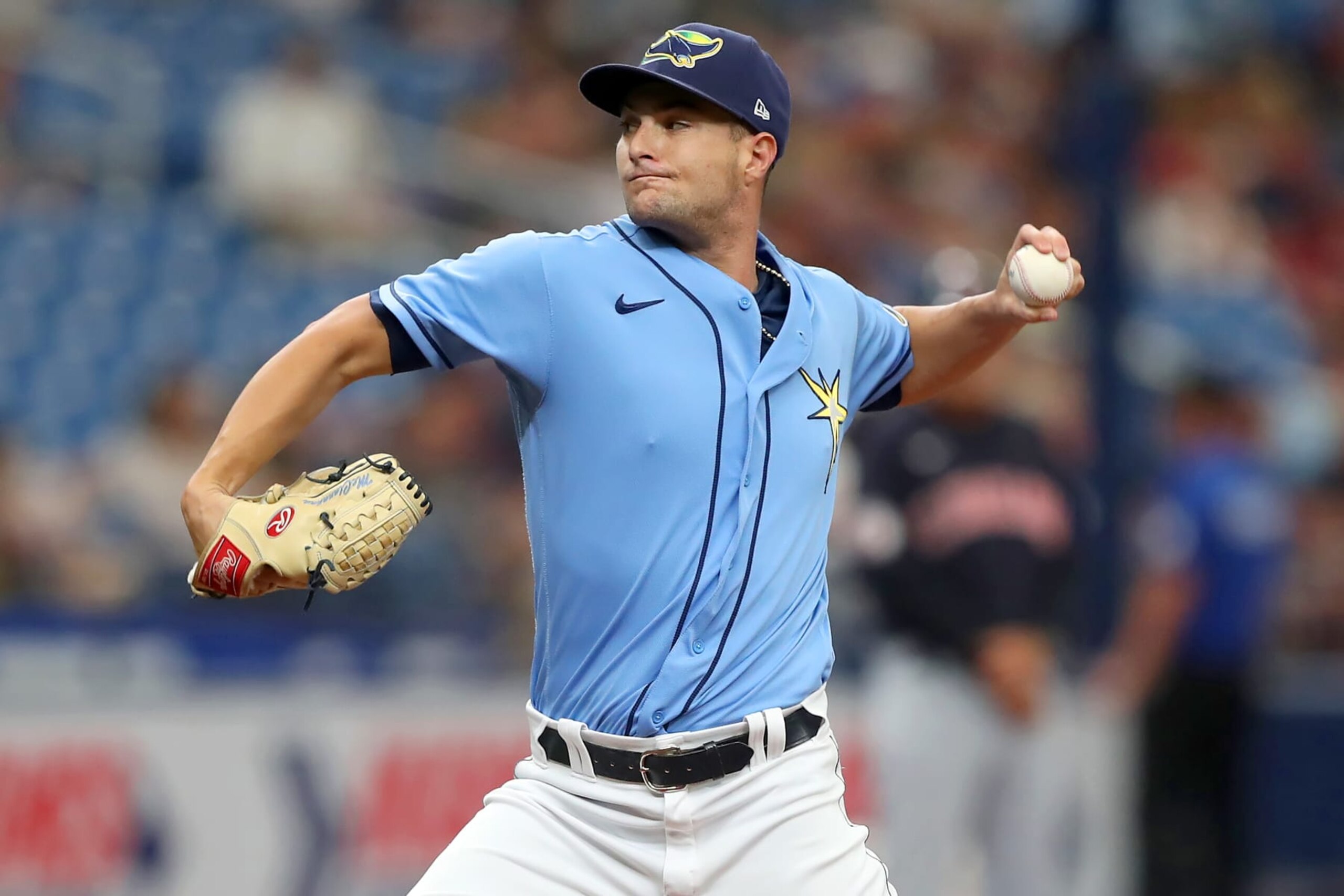 ST. PETERSBURG, FL - JUL 31: Tampa Bay Rays pitcher Shane McClanahan (18) delivers a pitch to the plate during the MLB regular season game between the Cleveland Guardians and the Tampa Bay Rays on July 31, 2022, at Tropicana Field in St. Petersburg, FL. (Photo by Cliff Welch/Icon Sportswire via Getty Images) ST. PETERSBURG, FL - JUL 31: Tampa Bay Rays pitcher Shane McClanahan (18) delivers a pitch to the plate during the MLB regular season game between the Cleveland Guardians and the Tampa Bay Rays on July 31, 2022, at Tropicana Field in St. Petersburg, FL. (Photo by Cliff Welch/Icon Sportswire via Getty Images)