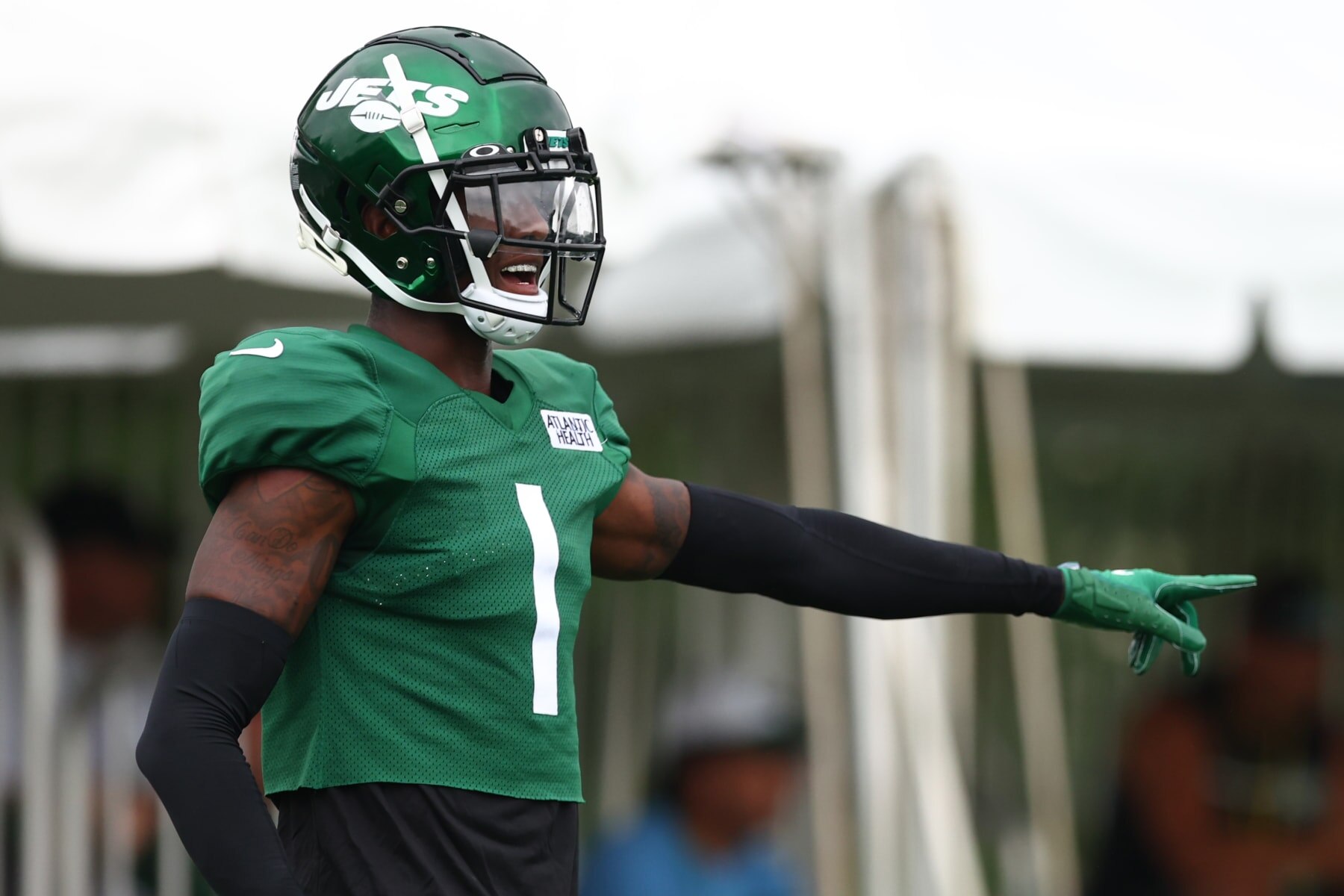 FLORHAM PARK, NJ - AUGUST 01: Cornerback Sauce Gardner #1 of the New York Jets during training camp at Atlantic Health Jets Training Center on August 1, 2022 in Florham Park, New Jersey. (Photo by Rich Schultz/Getty Images)