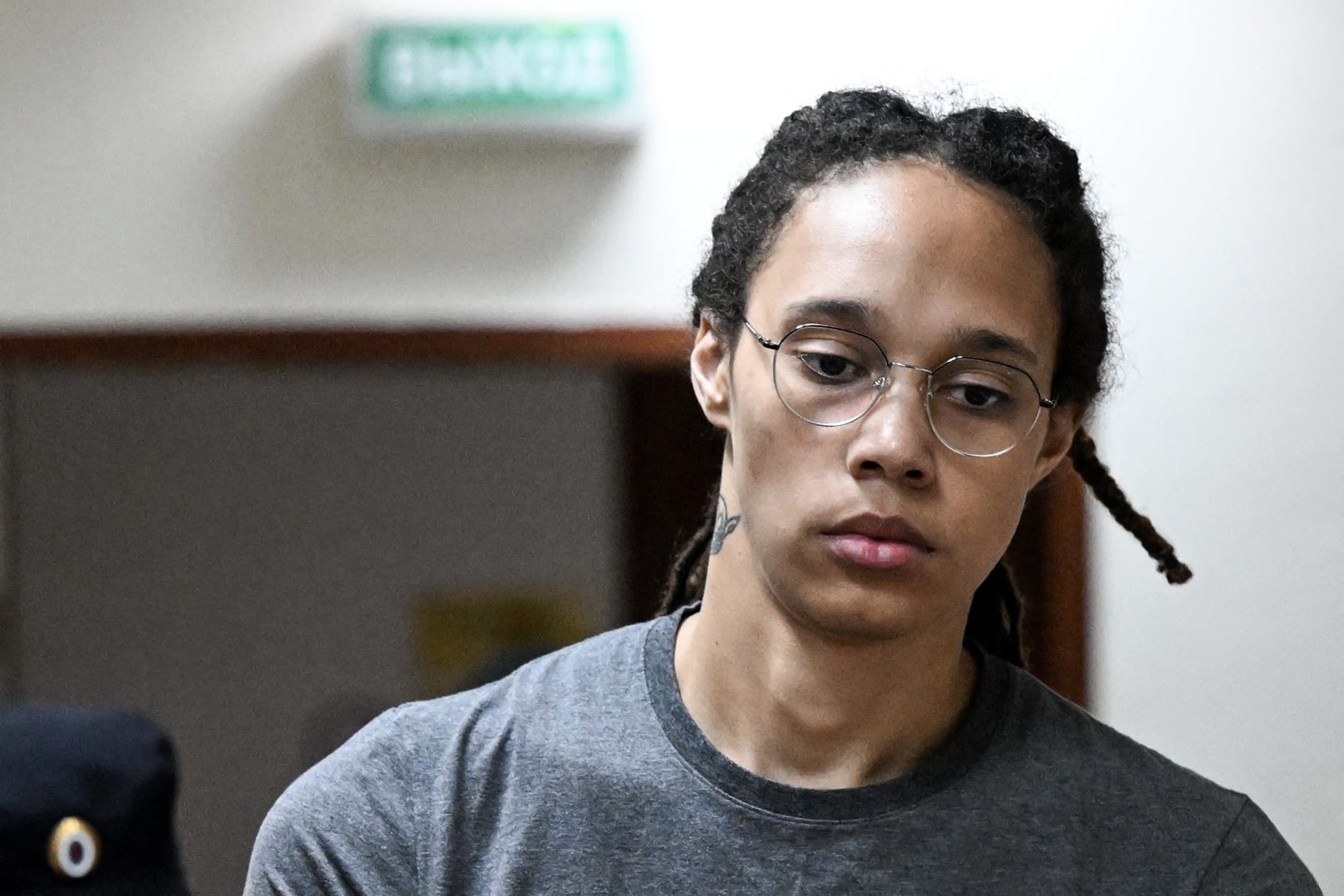US' Women's National Basketball Association (NBA) basketball player Brittney Griner, who was detained at Moscow's Sheremetyevo airport and later charged with illegal possession of cannabis, arrives to a hearing at the Khimki Court, outside Moscow on August 4, 2022. - Lawyers for US basketball star Brittney Griner, who is standing trial in Russia on drug charges, said on July 26, 2022 they hoped she would receive a "lenient" sentence. (Photo by Kirill KUDRYAVTSEV / AFP) (Photo by KIRILL KUDRYAVTSEV/AFP via Getty Images)