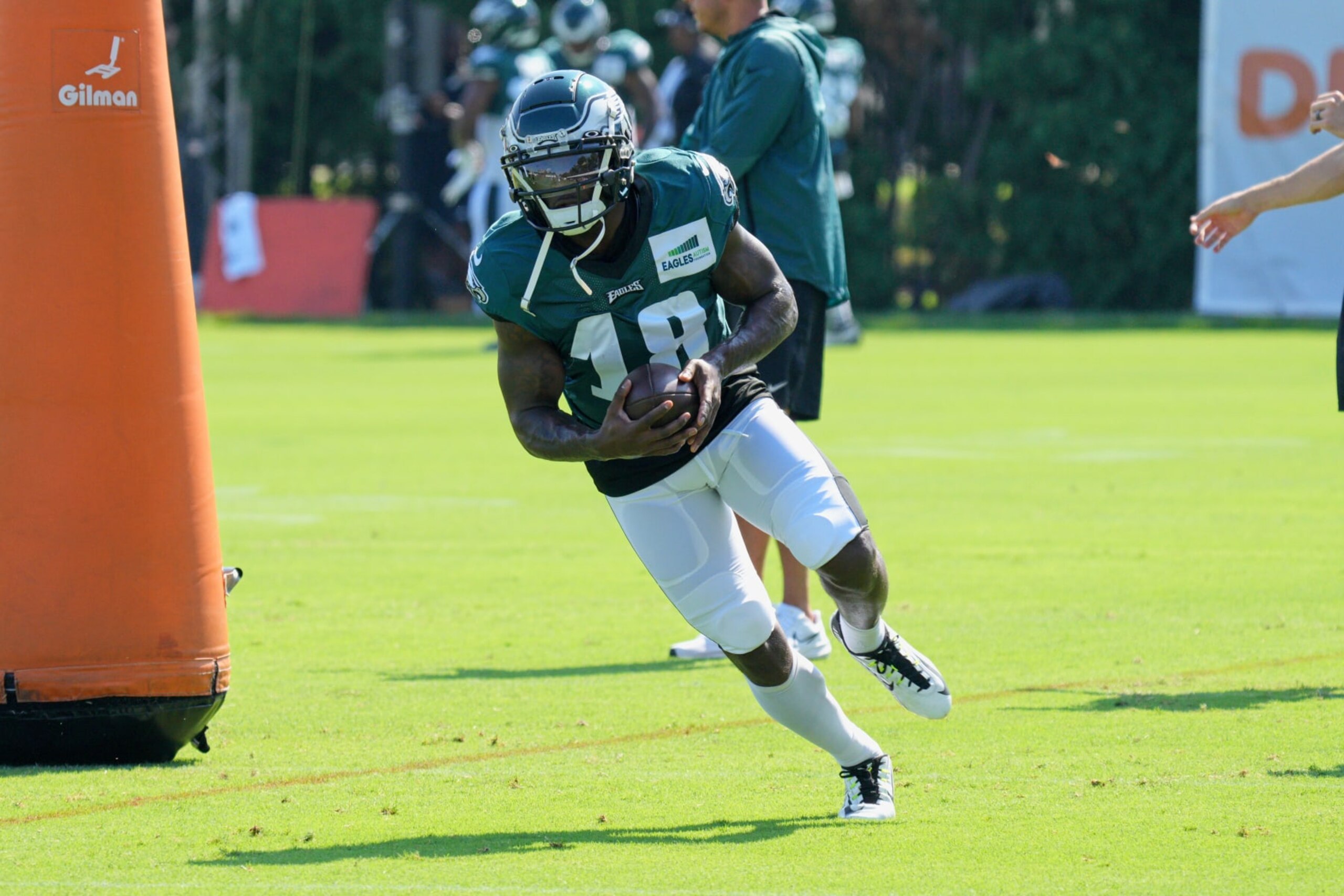 PHILADELPHIA, PA - AUGUST 02:Philadelphia Eagles wide receiver Jalen Reagor (18) during training camp on July 29, 2022 at the NovaCare Complex in Philadelphia PA.(Photo by Andy Lewis/Icon Sportswire via Getty Images)
