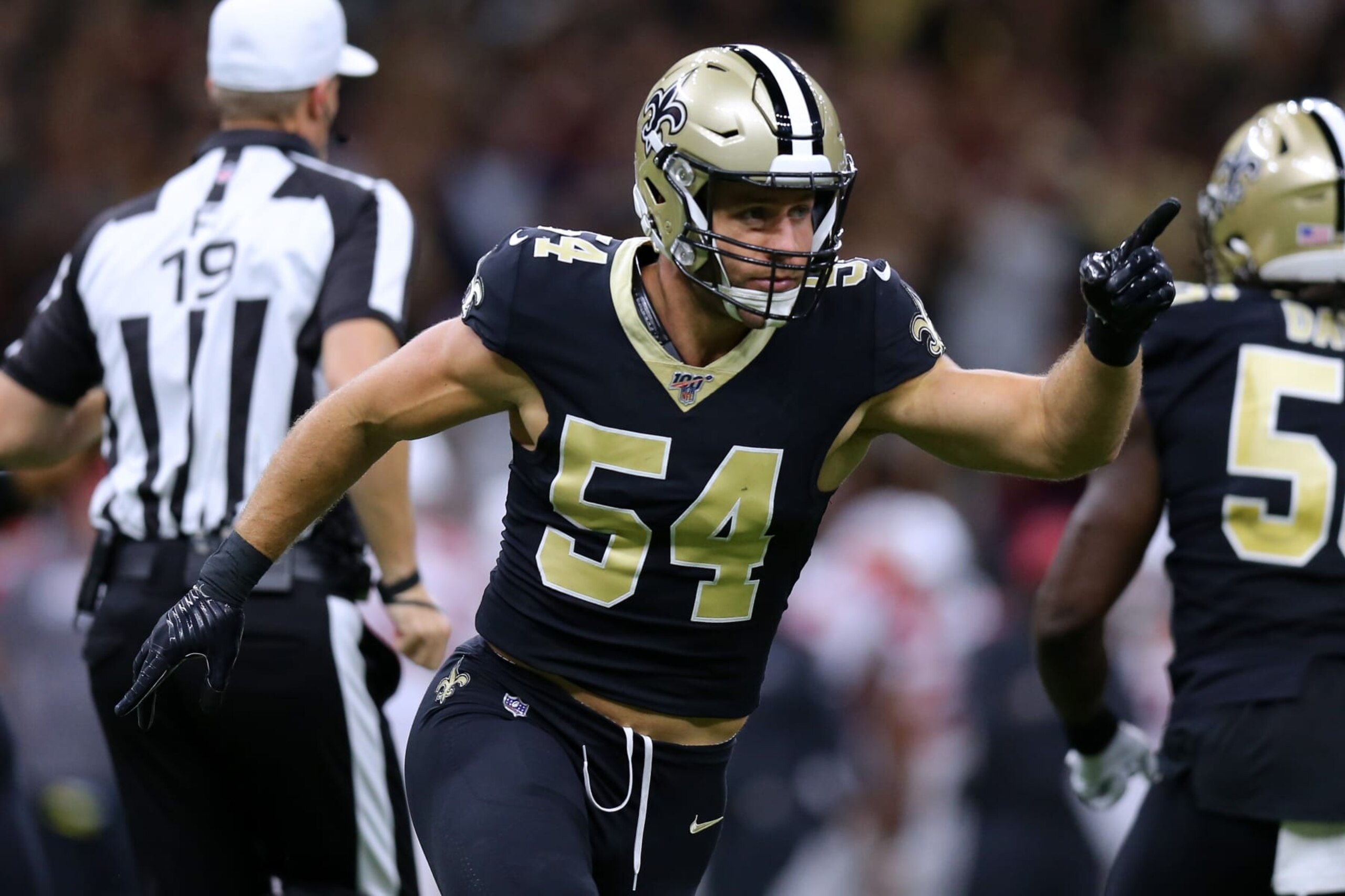 NEW ORLEANS, LOUISIANA - OCTOBER 27: Kiko Alonso #54 of the New Orleans Saints reacts during a game against the Arizona Cardinals at the Mercedes Benz Superdome on October 27, 2019 in New Orleans, Louisiana. (Photo by Jonathan Bachman/Getty Images) NEW ORLEANS, LOUISIANA - OCTOBER 27: Kiko Alonso #54 of the New Orleans Saints reacts during a game against the Arizona Cardinals at the Mercedes Benz Superdome on October 27, 2019 in New Orleans, Louisiana. (Photo by Jonathan Bachman/Getty Images)