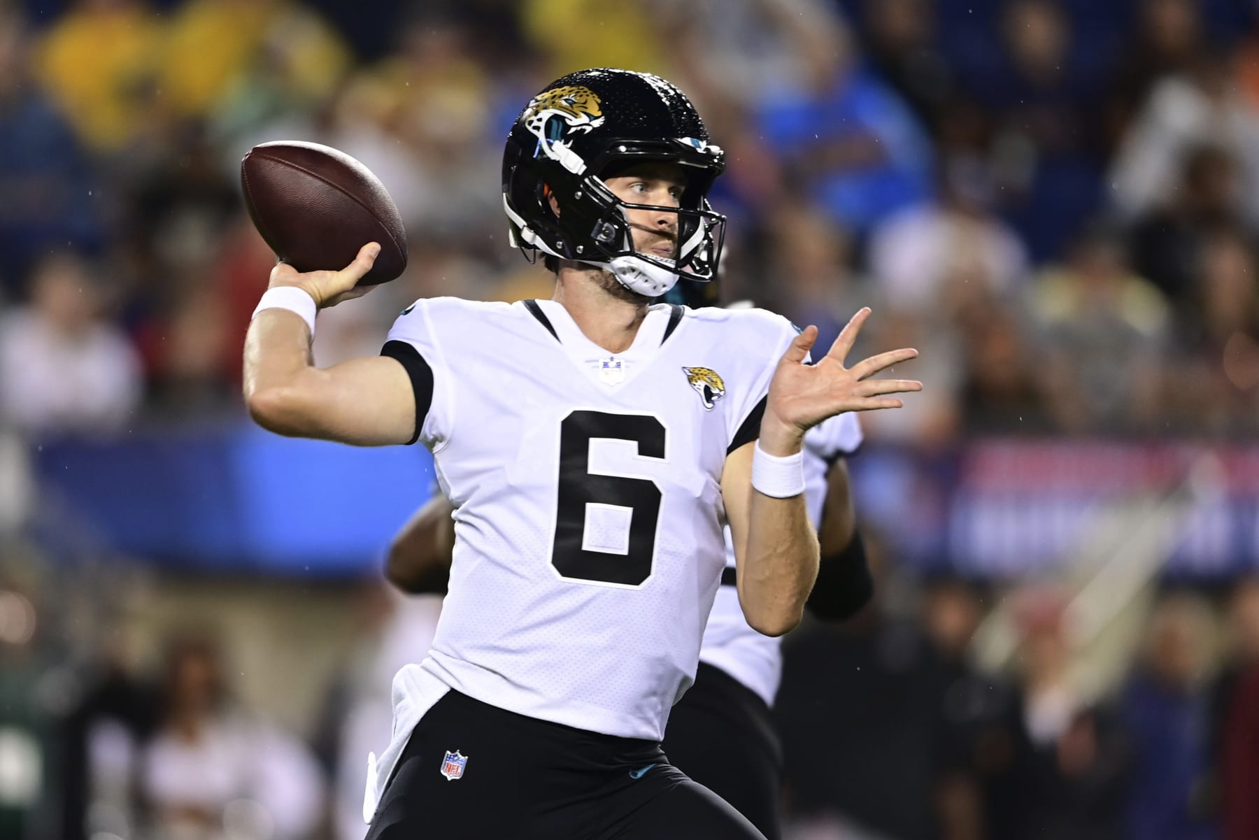 Jacksonville Jaguars quarterback Jake Luton (6) throws a pass during the first half of the NFL football exhibition Hall of Fame Game on Thursday, Aug. 4, 2022, in Canton, Ohio.(AP Photo/David Dermer) Jacksonville Jaguars quarterback Jake Luton (6) throws a pass during the first half of the NFL football exhibition Hall of Fame Game on Thursday, Aug. 4, 2022, in Canton, Ohio.(AP Photo/David Dermer)