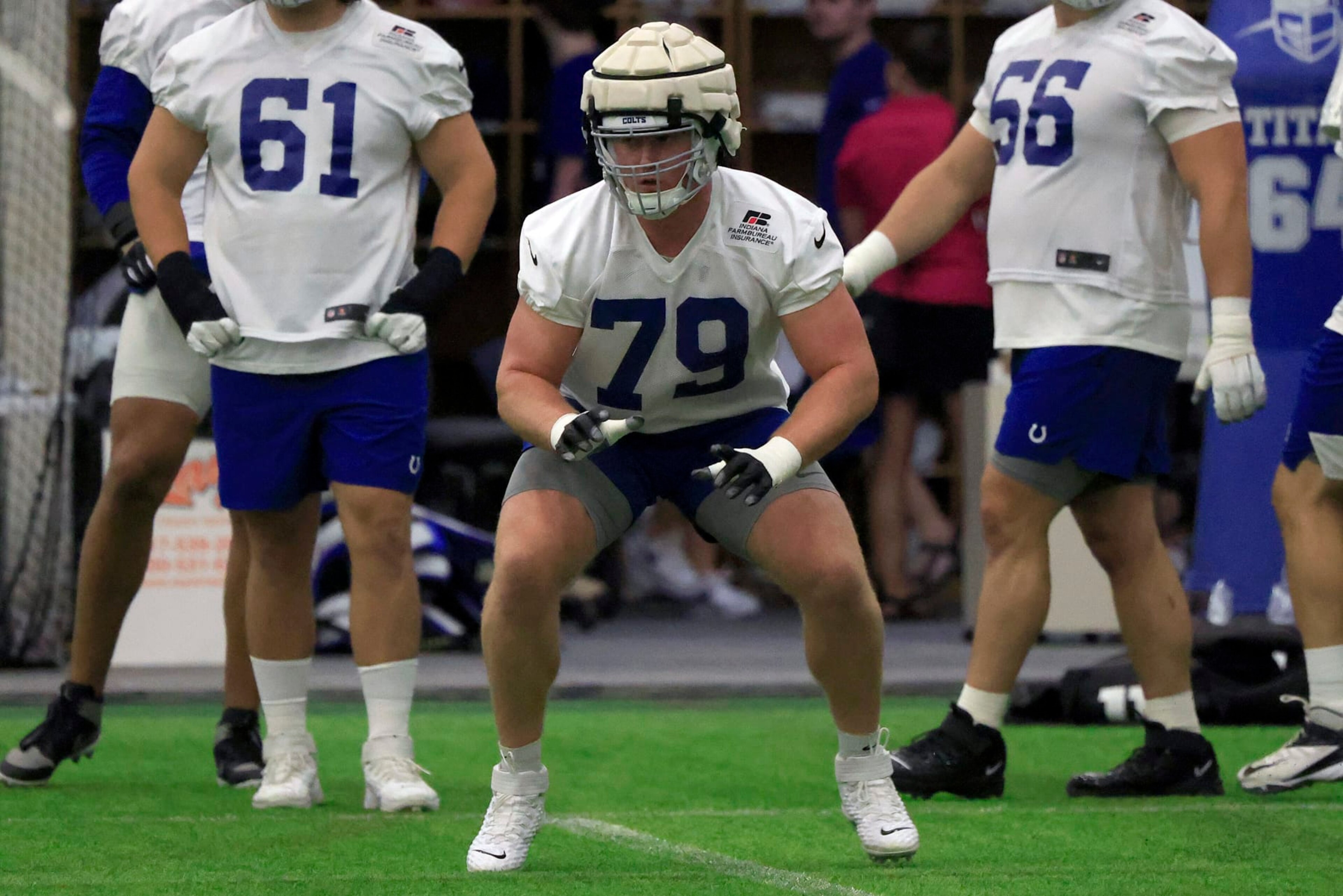 WESTFIELD, INDIANA - JULY 27: Bernhard Raimann #79 of the Indianapolis Colts runs a drill during the first day of training camp on July 27, 2022 at Grand Park Sports Campus in Westfield, Indiana. (Photo by Justin Casterline/Getty Images) WESTFIELD, INDIANA - JULY 27: Bernhard Raimann #79 of the Indianapolis Colts runs a drill during the first day of training camp on July 27, 2022 at Grand Park Sports Campus in Westfield, Indiana. (Photo by Justin Casterline/Getty Images)