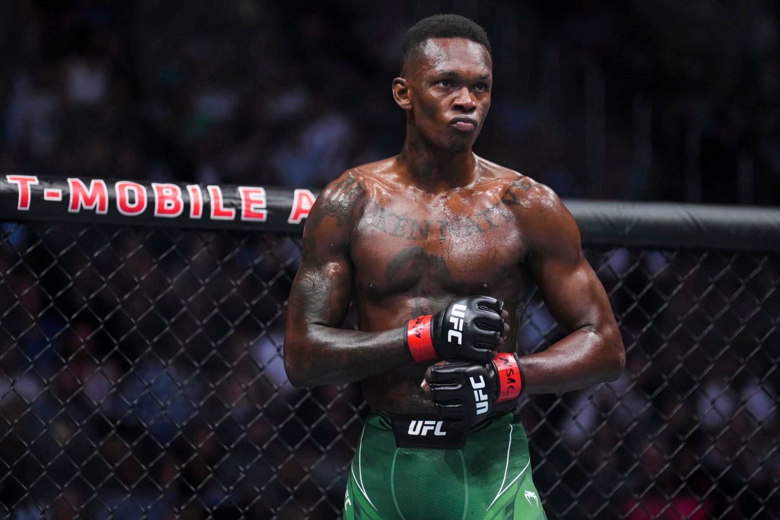 LAS VEGAS, NEVADA - JULY 02: Israel Adesanya of Nigeria awaits the start of the round in the UFC middleweight championship fight during the UFC 276 event at T-Mobile Arena on July 02, 2022 in Las Vegas, Nevada. (Photo by Chris Unger/Zuffa LLC) LAS VEGAS, NEVADA - JULY 02: Israel Adesanya of Nigeria awaits the start of the round in the UFC middleweight championship fight during the UFC 276 event at T-Mobile Arena on July 02, 2022 in Las Vegas, Nevada. (Photo by Chris Unger/Zuffa LLC)