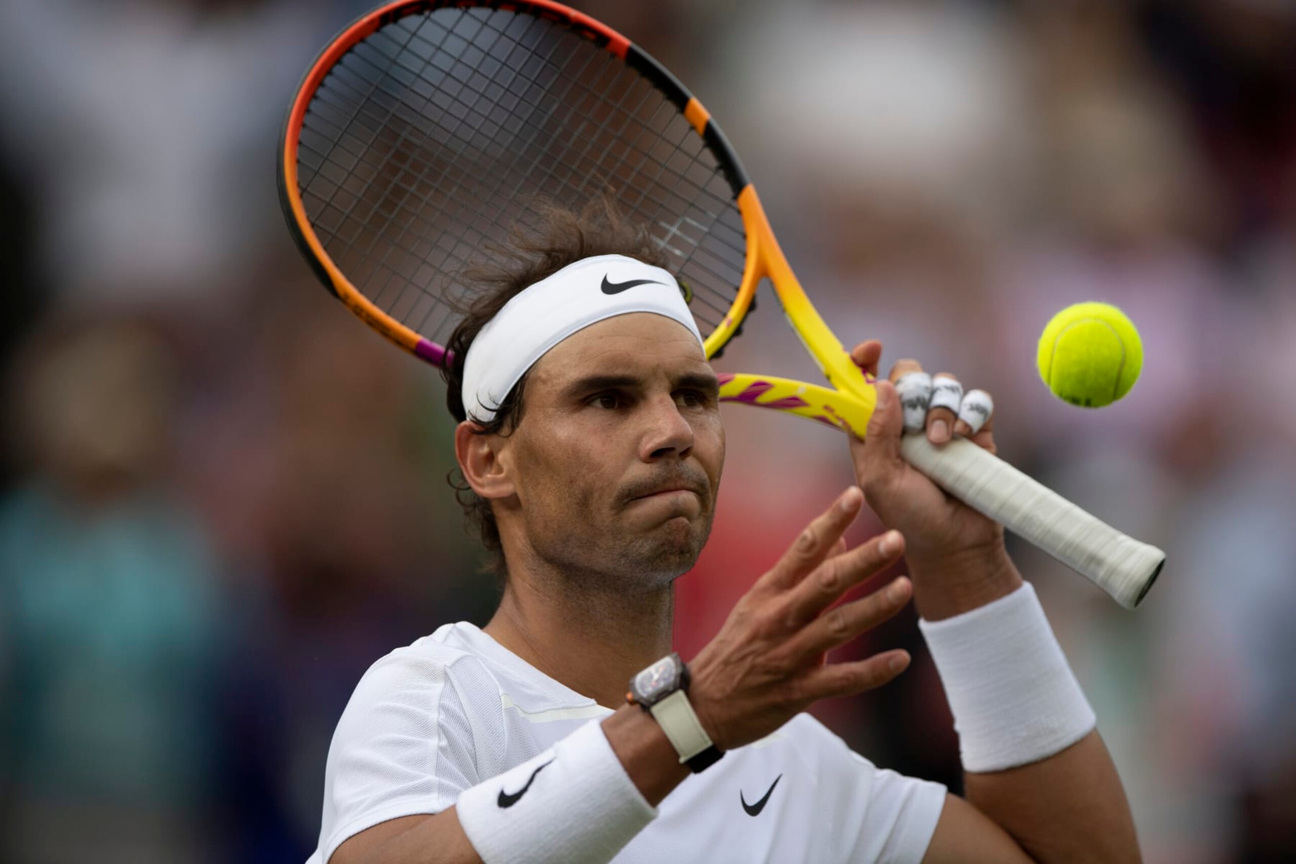 LONDON, ENGLAND - JULY 06: Rafael Nadal of Spain during his match against Taylor Fritz of The United States in their Men's Singles Quarter Final match on day ten of The Championships Wimbledon 2022 at All England Lawn Tennis and Croquet Club on July 06, 2022 in London, England. (Photo by Visionhaus/Getty Images) LONDON, ENGLAND - JULY 06: Rafael Nadal of Spain during his match against Taylor Fritz of The United States in their Men's Singles Quarter Final match on day ten of The Championships Wimbledon 2022 at All England Lawn Tennis and Croquet Club on July 06, 2022 in London, England. (Photo by Visionhaus/Getty Images)