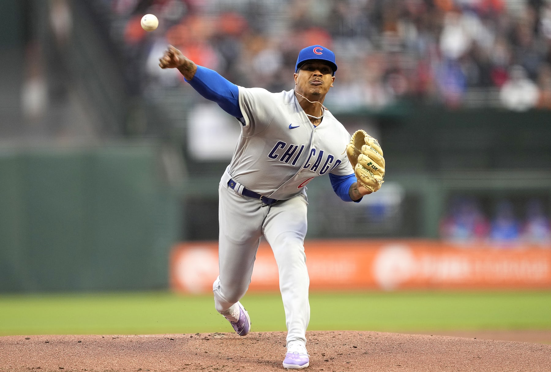 SAN FRANCISCO, CALIFORNIA - JULY 29: Marcus Stroman #0 of the Chicago Cubs pitches against the San Francisco Giants in the bottom of the first inning at Oracle Park on July 29, 2022 in San Francisco, California. (Photo by Thearon W. Henderson/Getty Images)