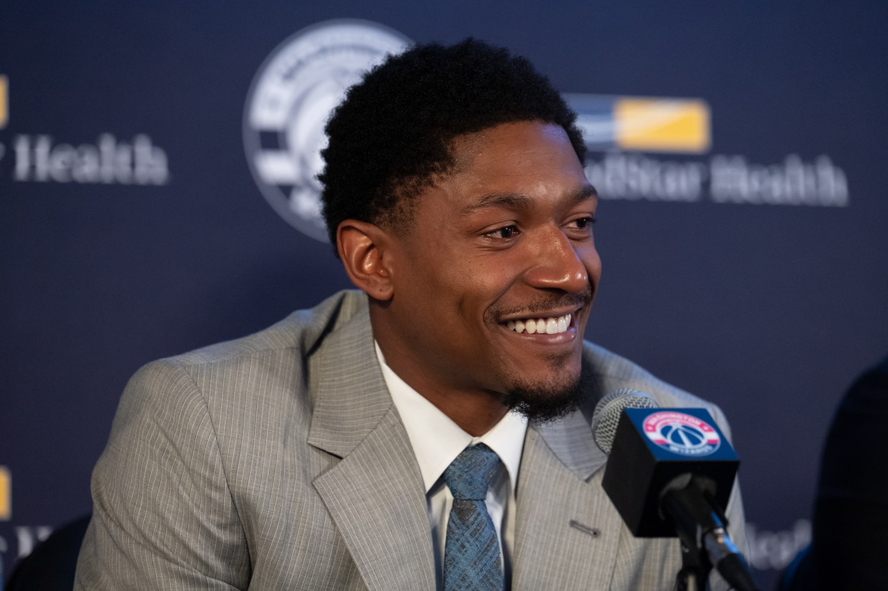 WASHINGTON, DC - JULY 08: Wizards Guard Bradley Beal speaks during a press conference at Capitol One Arena in Washington, DC, on July 08, 2022. (Photo by Craig Hudson for The Washington Post via Getty Images)