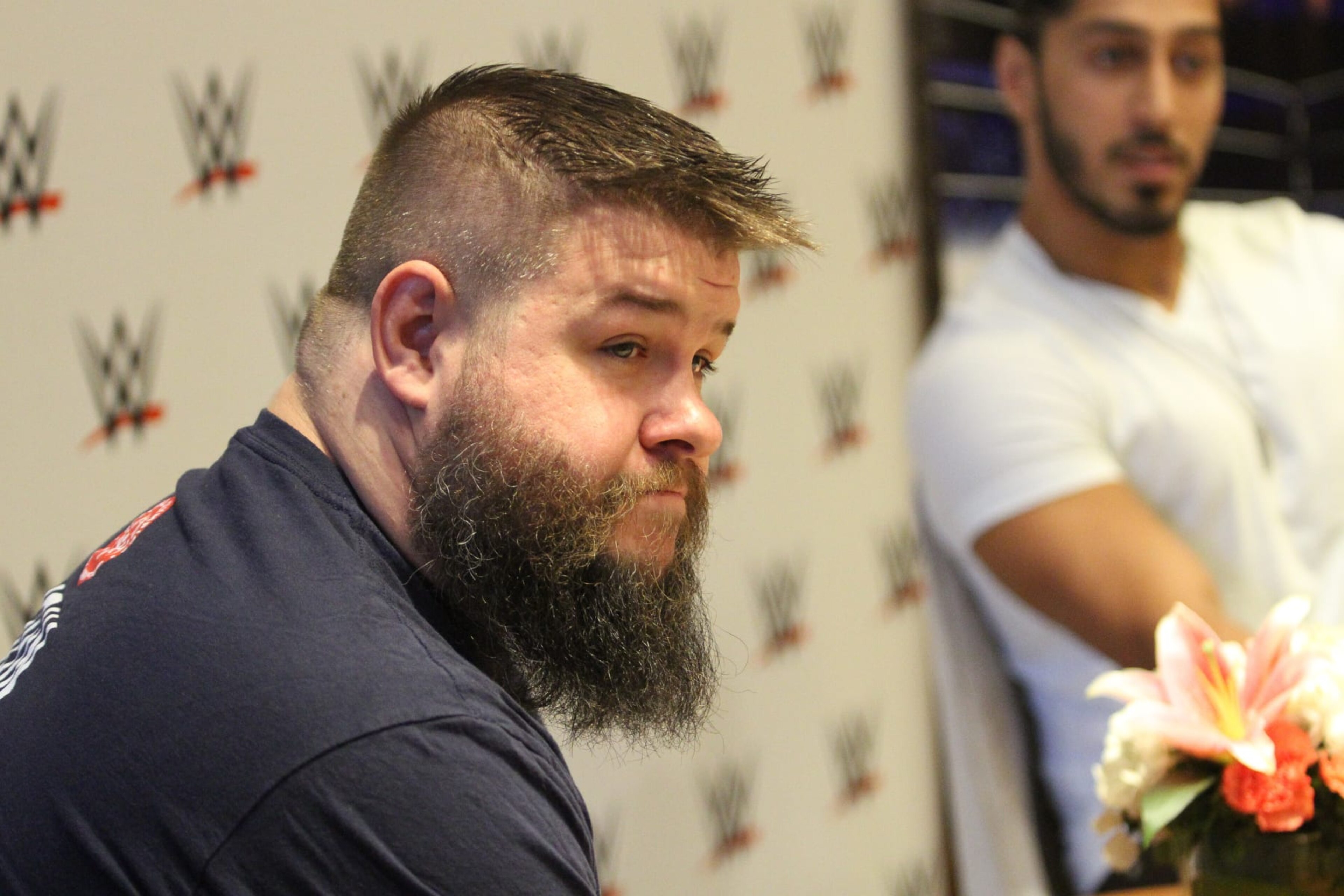 MARCO POLO ORTIGAS, PASIG CITY, METRO MANILA, PHILIPPINES - 2019/09/20: WWE Superstar Adeel Alam known as Ali and former WWE Universal Champion Kevin Owens had a meet and greet session with the members of the media in Manila last September 20 to promote the upcoming WWE Live Event at the Araneta Coliseum later that night. (Photo by Dennis Jerome Acosta/Pacific Press/LightRocket via Getty Images)