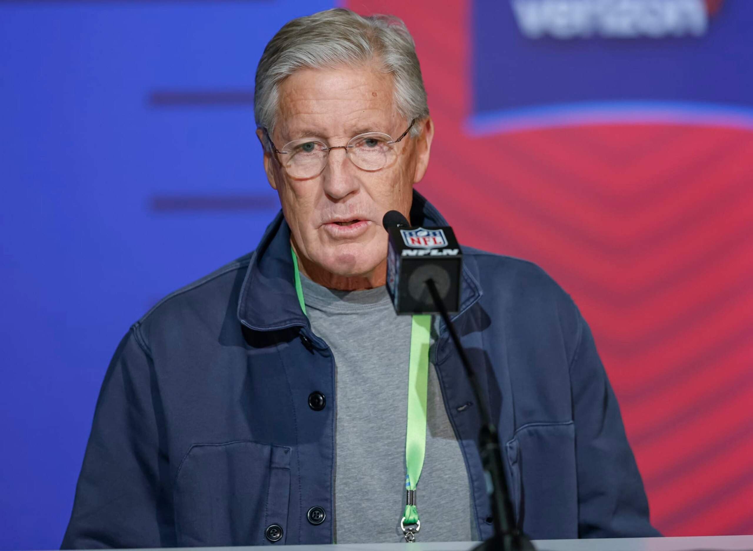 INDIANAPOLIS, IN - MAR 02: Head coach, Pete Carroll of the Seattle Seahawks speaks to reporters during the NFL Draft Combine at the Indiana Convention Center on March 2, 2022 in Indianapolis, Indiana. (Photo by Michael Hickey/Getty Images) INDIANAPOLIS, IN - MAR 02: Head coach, Pete Carroll of the Seattle Seahawks speaks to reporters during the NFL Draft Combine at the Indiana Convention Center on March 2, 2022 in Indianapolis, Indiana. (Photo by Michael Hickey/Getty Images)