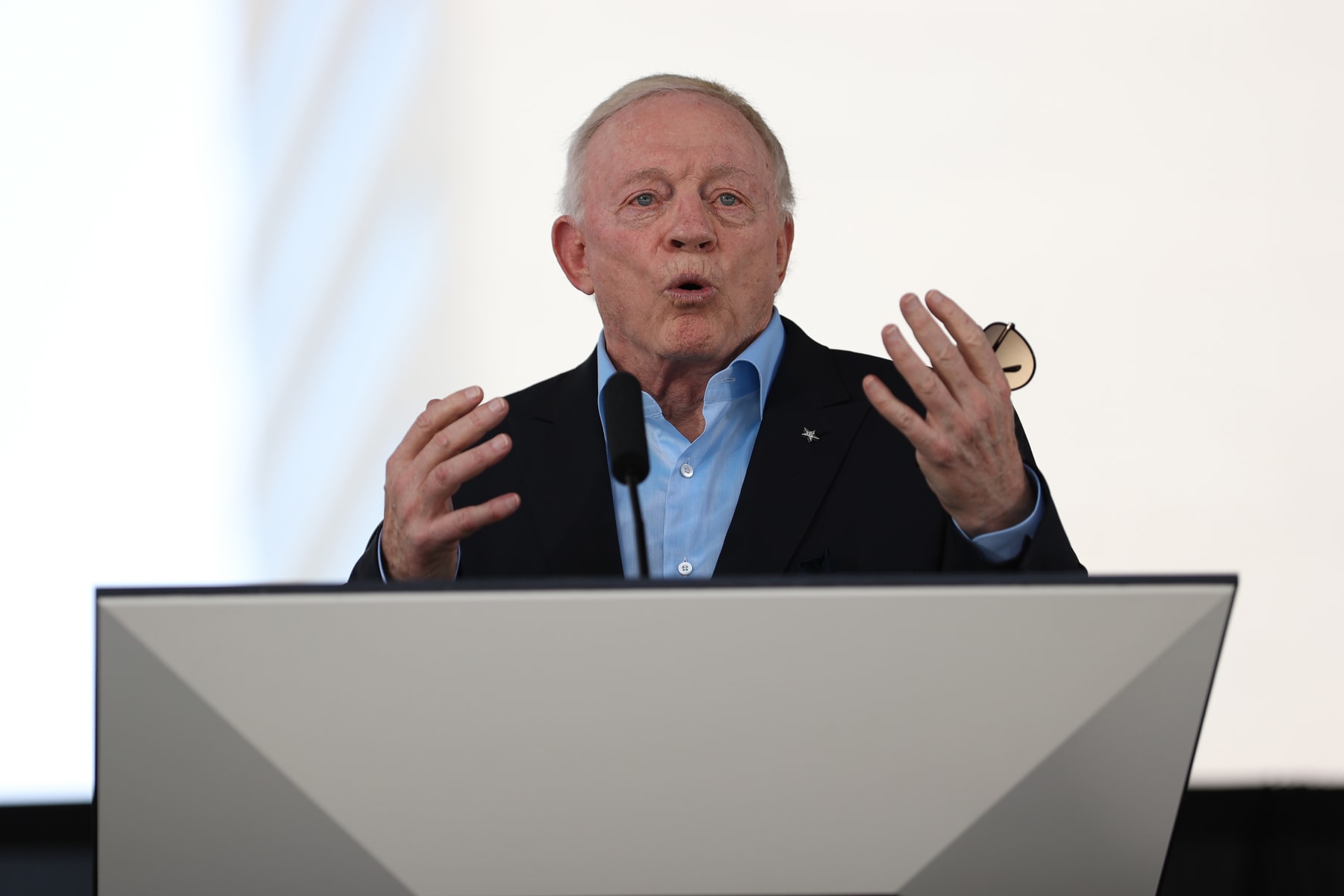 DALLAS, TX - JUNE 16: Owner and President of Dallas Cowboys Jerry Jones speaks during the FIFA World Cup 2026 Host City Announcement at the AT&T Discovery District on June 16, 2022 in Dallas, Texas. (Photo by Omar Vega/Getty Images)