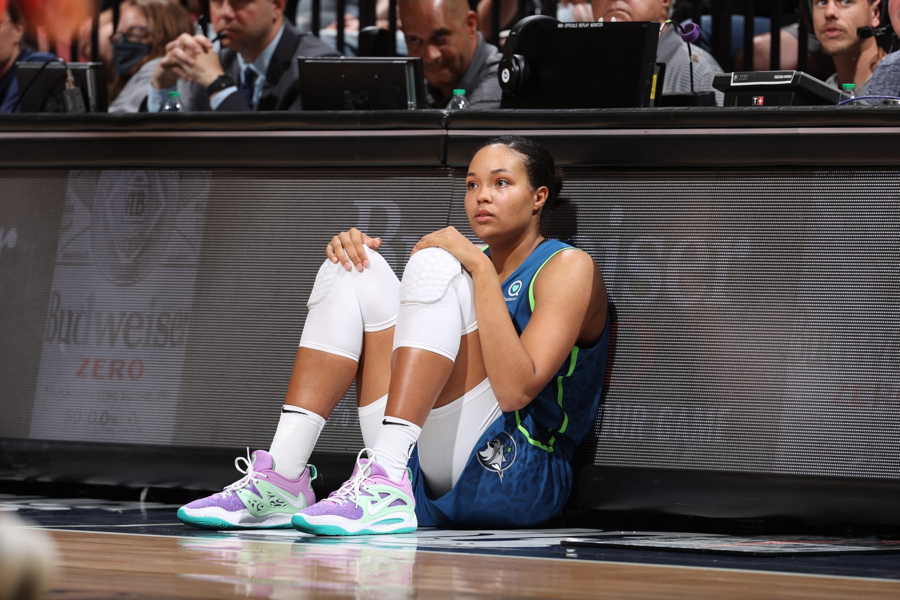 MINNEAPOLIS, MN - AUGUST 7: Napheesa Collier #24 of the Minnesota Lynx looks on during the game against the Atlanta Dream on August 7, 2022 at the Target Center in Minneapolis, Minnesota. NOTE TO USER: User expressly acknowledges and agrees that, by downloading and or using this photograph, User is consenting to the terms and conditions of the Getty Images License Agreement. Mandatory Copyright Notice: Copyright 2022 NBAE (Photo by David Sherman/NBAE via Getty Images)