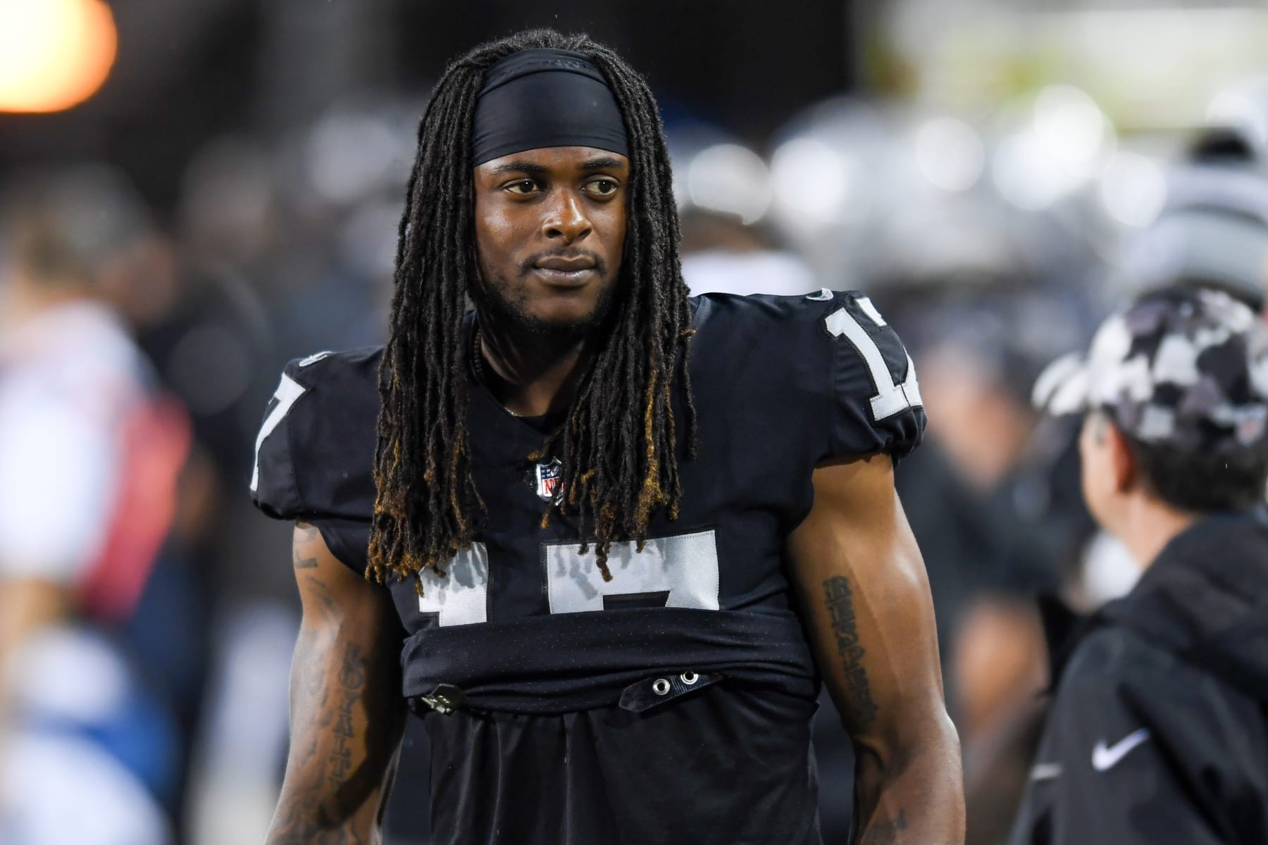 CANTON, OHIO - AUGUST 04: Davante Adams #17 of the Las Vegas Raiders looks on during the first half of the 2022 Pro Hall of Fame Game against the Jacksonville Jaguars at Tom Benson Hall of Fame Stadium on August 04, 2022 in Canton, Ohio. (Photo by Nick Cammett/Getty Images)
