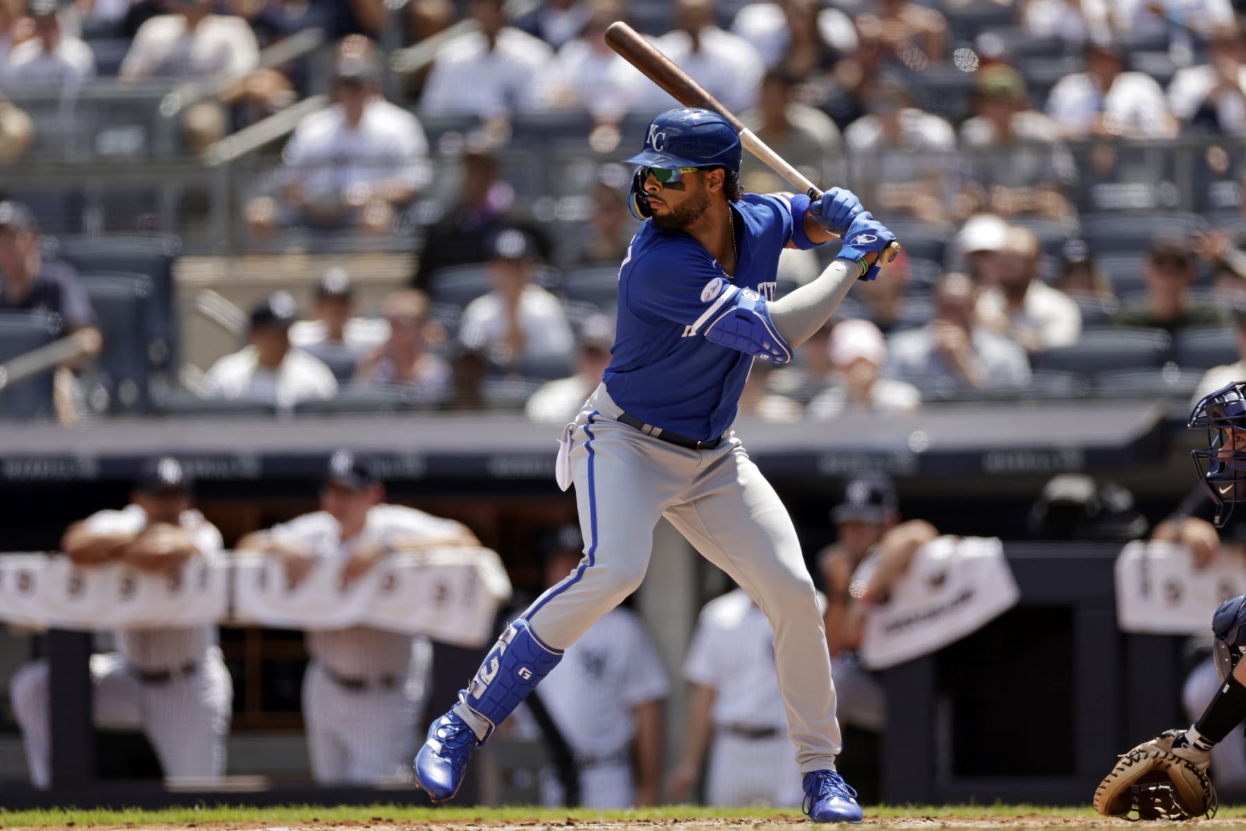 NEW YORK, NY - JULY 31: MJ Melendez #1 of the Kansas City Royals at bat against the New York Yankees during the second inning at Yankee Stadium on July 31, 2022 in the Bronx borough of New York City. (Photo by Adam Hunger/Getty Images)
