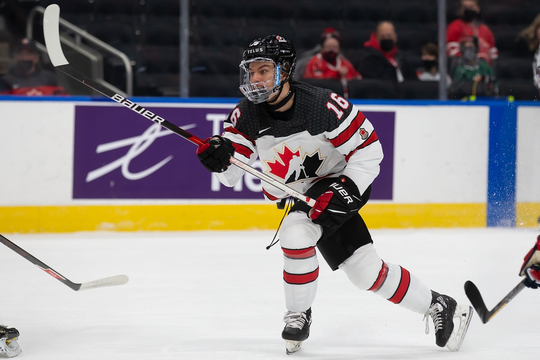 EDMONTON, AB - DECEMBER 26: Connor Bedard #16 of Canada skates against Czechia in the first period during the 2022 IIHF World Junior Championship at Rogers Place on December 26, 2021 in Edmonton, Canada. (Photo by Codie McLachlan/Getty Images)