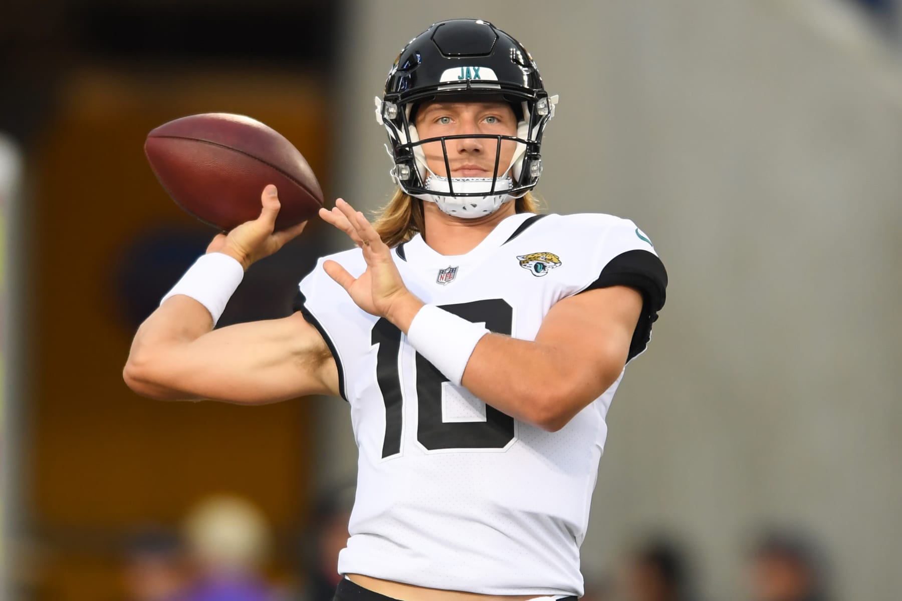 CANTON, OHIO - AUGUST 04: Trevor Lawrence #16 of the Jacksonville Jaguars warms up prior to the 2022 Pro Hall of Fame Game against the Las Vegas Raiders at Tom Benson Hall of Fame Stadium on August 04, 2022 in Canton, Ohio. (Photo by Nick Cammett/Getty Images)