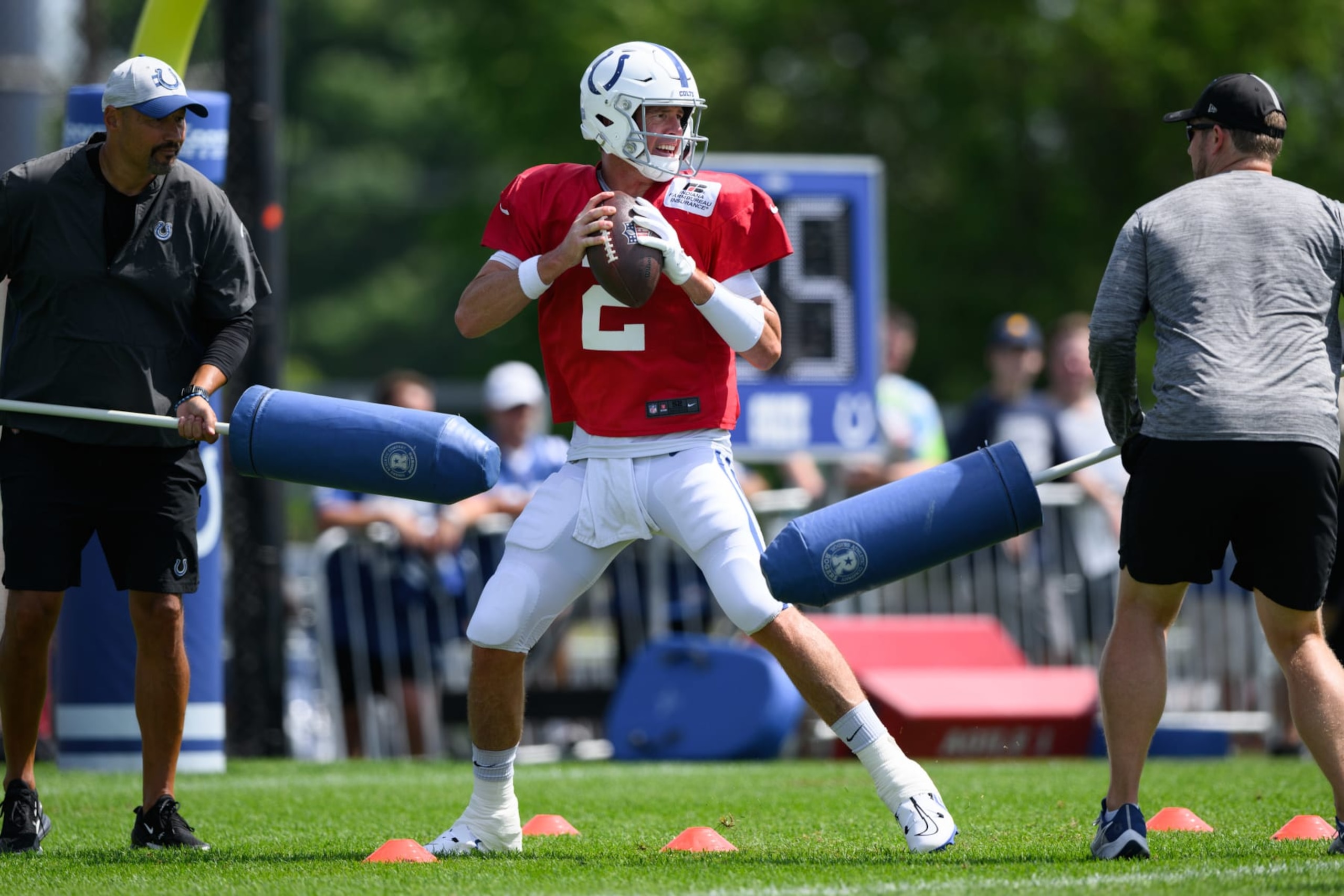 WESTFIELD, IN - AUGUST 07: Indianapolis Colts quarterback Matt Ryan (2) runs through a drill during the Indianapolis Colts Training Camp practice on August 7, 2022 at Grand Park Sports Campus in Westfield, IN. (Photo by Zach Bolinger/Icon Sportswire via Getty Images)