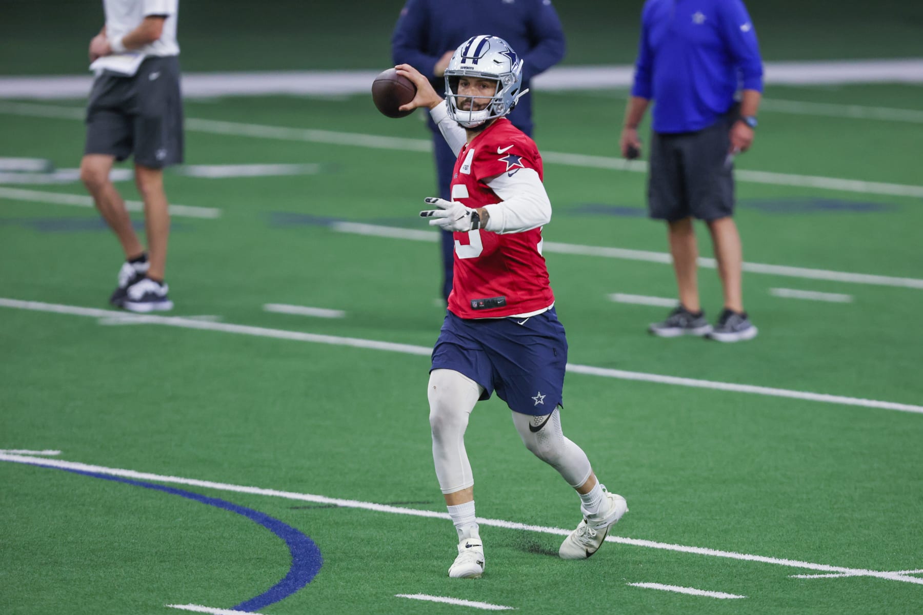 FRISCO, TX - JUNE 02: Dallas Cowboys quarterback Will Grier (15) passes during the Dallas Cowboys OTA Offseason Workouts on June 2, 2022 at The Star in Frisco, TX. (Photo by George Walker/Icon Sportswire via Getty Images)