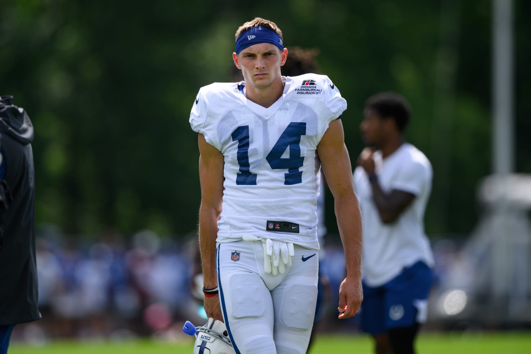 WESTFIELD, IN - AUGUST 07: Indianapolis Colts wide receiver Alec Pierce (14) runs through a drill during the Indianapolis Colts Training Camp practice on August 7, 2022 at Grand Park Sports Campus in Westfield, IN. (Photo by Zach Bolinger/Icon Sportswire via Getty Images)