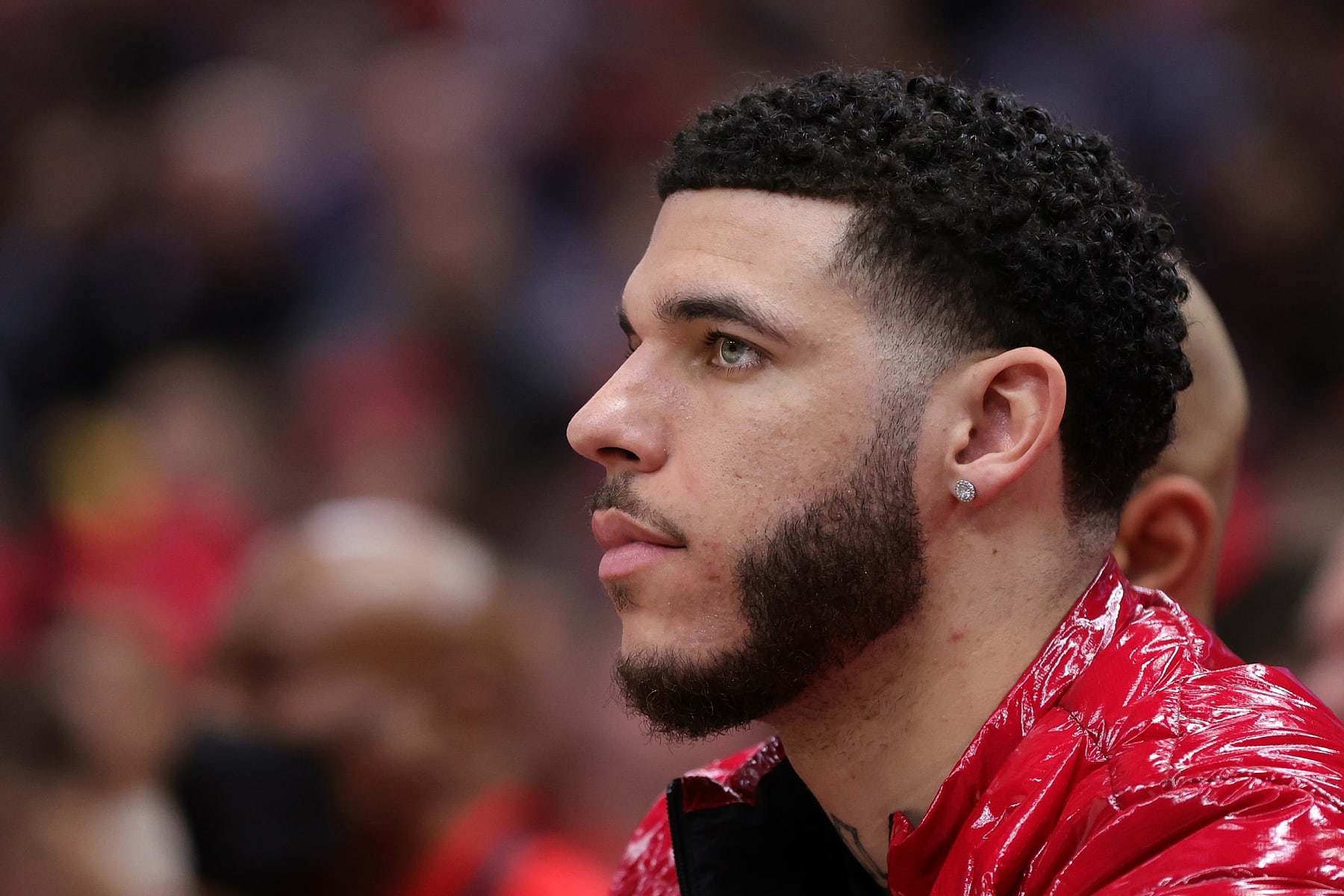CHICAGO, ILLINOIS - APRIL 22: Lonzo Ball #2 of the Chicago Bulls watches action during the second quarter of Game Three of the Eastern Conference First Round Playoffs against the Milwaukee Bucks at the United Center on April 22, 2022 in Chicago, Illinois. NOTE TO USER: User expressly acknowledges and agrees that, by downloading and or using this photograph, User is consenting to the terms and conditions of the Getty Images License Agreement. (Photo by Stacy Revere/Getty Images)