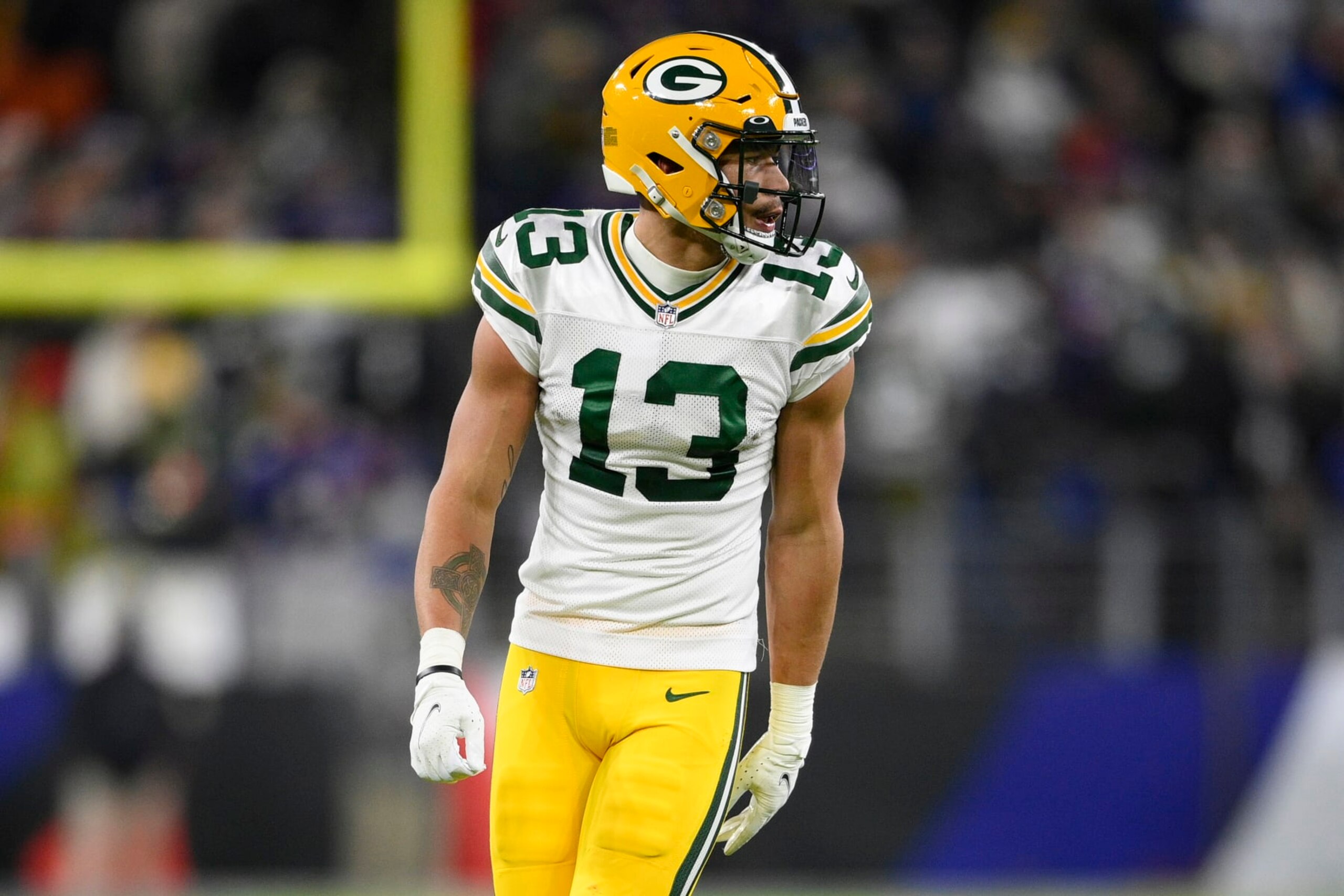 Green Bay Packers wide receiver Allen Lazard (13) in the second half of an NFL football game against the Baltimore Ravens, Sunday, Dec. 19, 2021, in Baltimore. (AP Photo/Nick Wass)