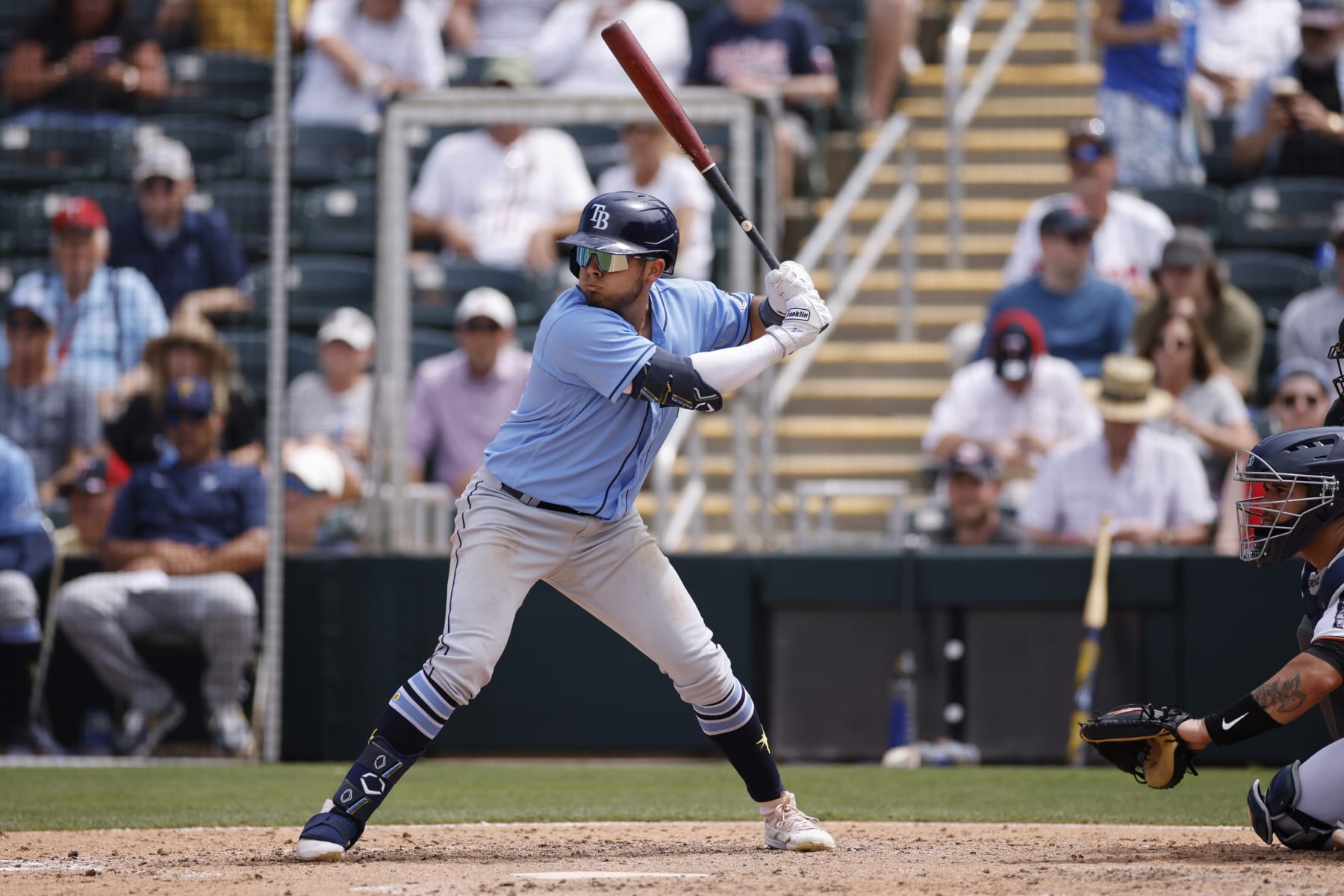 FORT MYERS, FL - MARCH 24: Tampa Bay Rays first baseman Jonathan Aranda (62) bats during a spring training baseball game against the Minnesota Twins on March 24, 2022 at Hammond Stadium in Fort Myers, Florida. (Photo by Joe Robbins/Icon Sportswire via Getty Images)