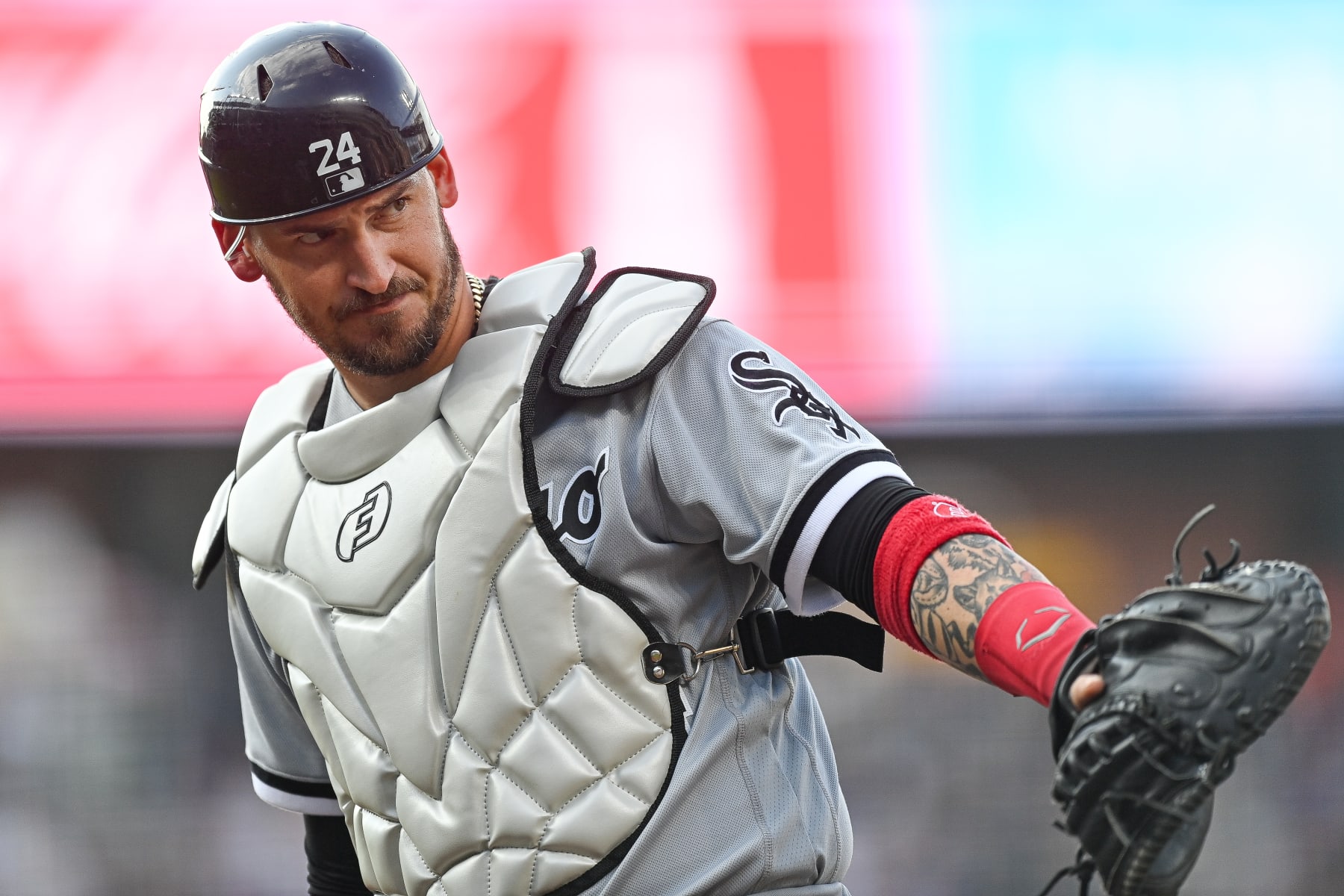 DENVER, CO - JULY 26: Chicago White Sox catcher Yasmani Grandal (24) looks on as he catches during a game between the Chicago White Sox and the Colorado Rockies at Coors Field on July 26, 2022 in Denver, Colorado. (Photo by Dustin Bradford/Icon Sportswire via Getty Images)