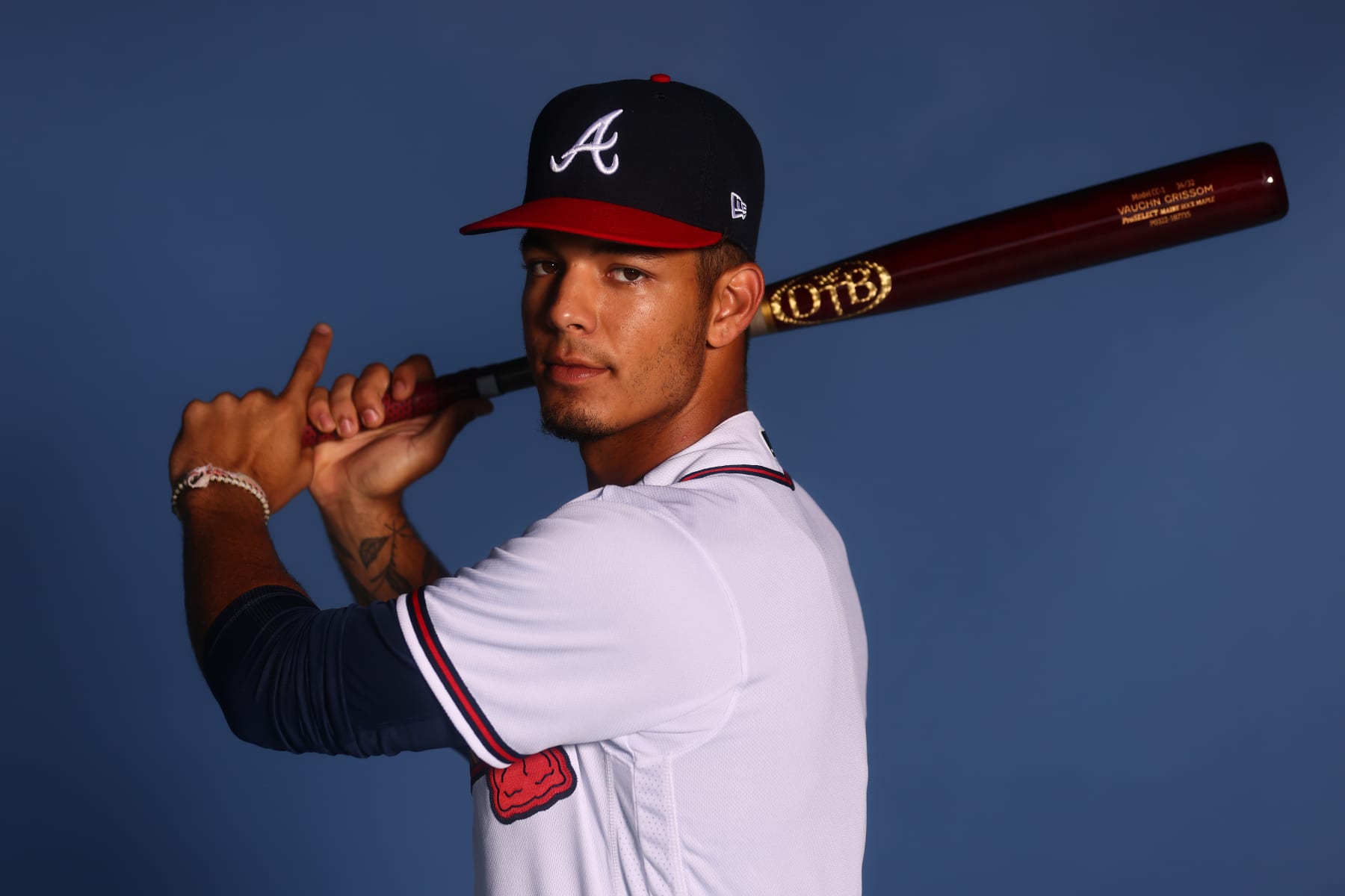VENICE, FLORIDA - MARCH 17: Vaughn Grissom of the Atlanta Braves poses for a photo during Photo Day at CoolToday Park on March 17, 2022 in Venice, Florida. (Photo by Michael Reaves/Getty Images)