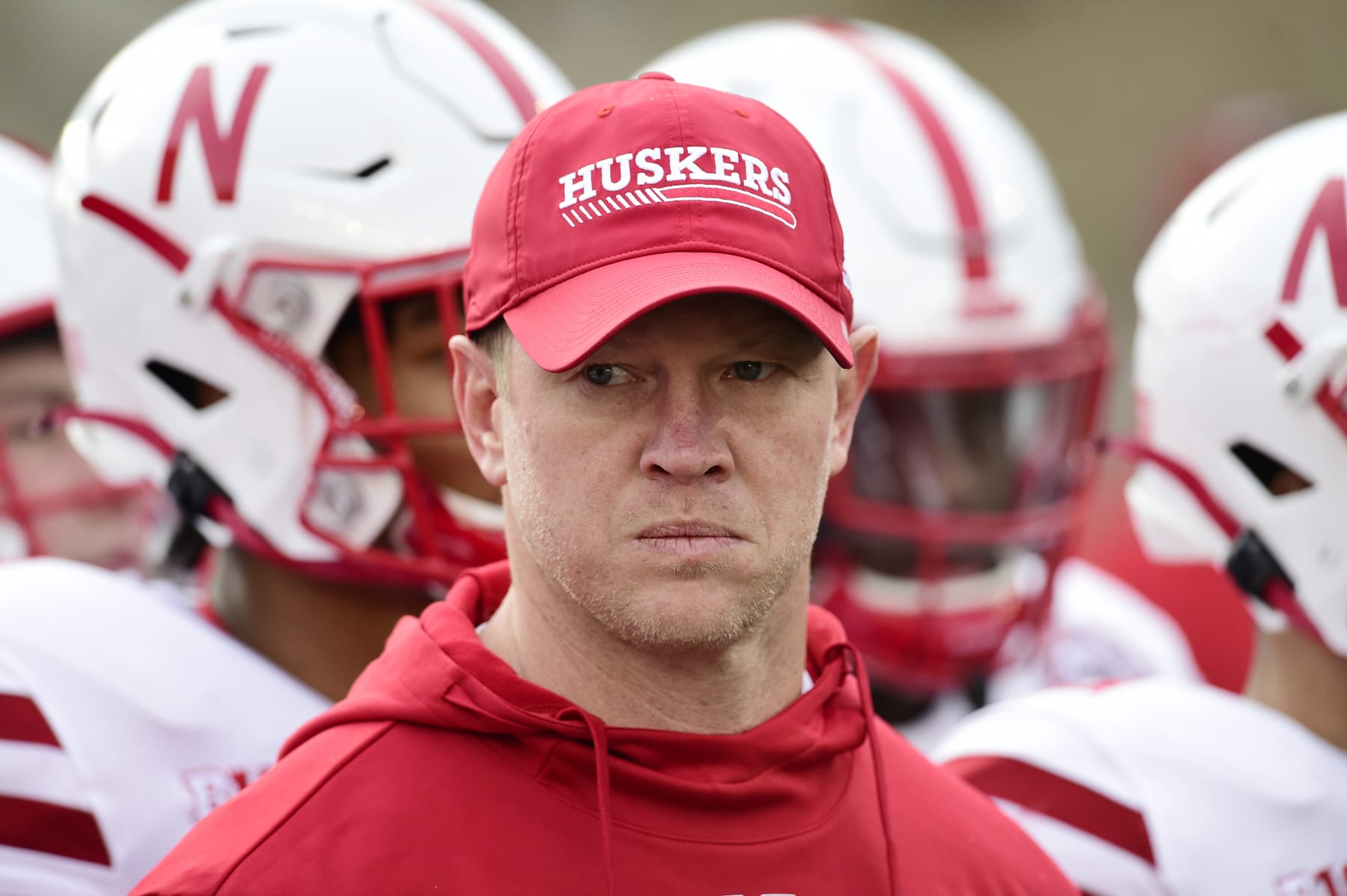 MADISON, WISCONSIN - NOVEMBER 20: Head coach Scott Frost of the Nebraska Cornhuskers looks on before a game against the Wisconsin Badgers at Camp Randall Stadium on November 20, 2021 in Madison, Wisconsin. (Photo by Patrick McDermott/Getty Images)