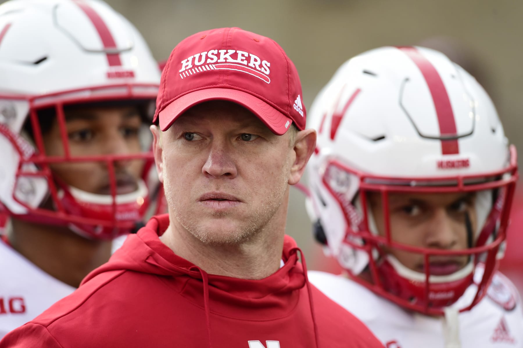 MADISON, WISCONSIN - NOVEMBER 20: Head coach Scott Frost of the Nebraska Cornhuskers looks on before a game against the Wisconsin Badgers at Camp Randall Stadium on November 20, 2021 in Madison, Wisconsin. (Photo by Patrick McDermott/Getty Images)