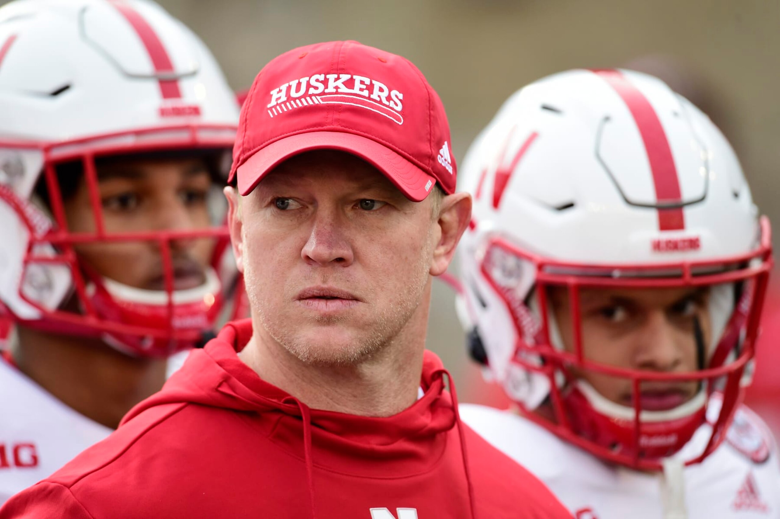 MADISON, WISCONSIN - NOVEMBER 20: Head coach Scott Frost of the Nebraska Cornhuskers looks on before a game against the Wisconsin Badgers at Camp Randall Stadium on November 20, 2021 in Madison, Wisconsin. (Photo by Patrick McDermott/Getty Images)