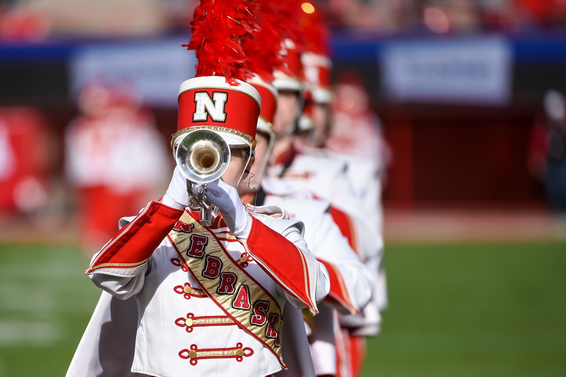 LINCOLN, NE - NOVEMBER 26: The Nebraska Cornhuskers band performs before the game against the Iowa Hawkeyes at Memorial Stadium on November 26, 2021 in Lincoln, Nebraska. (Photo by Steven Branscombe/Getty Images)